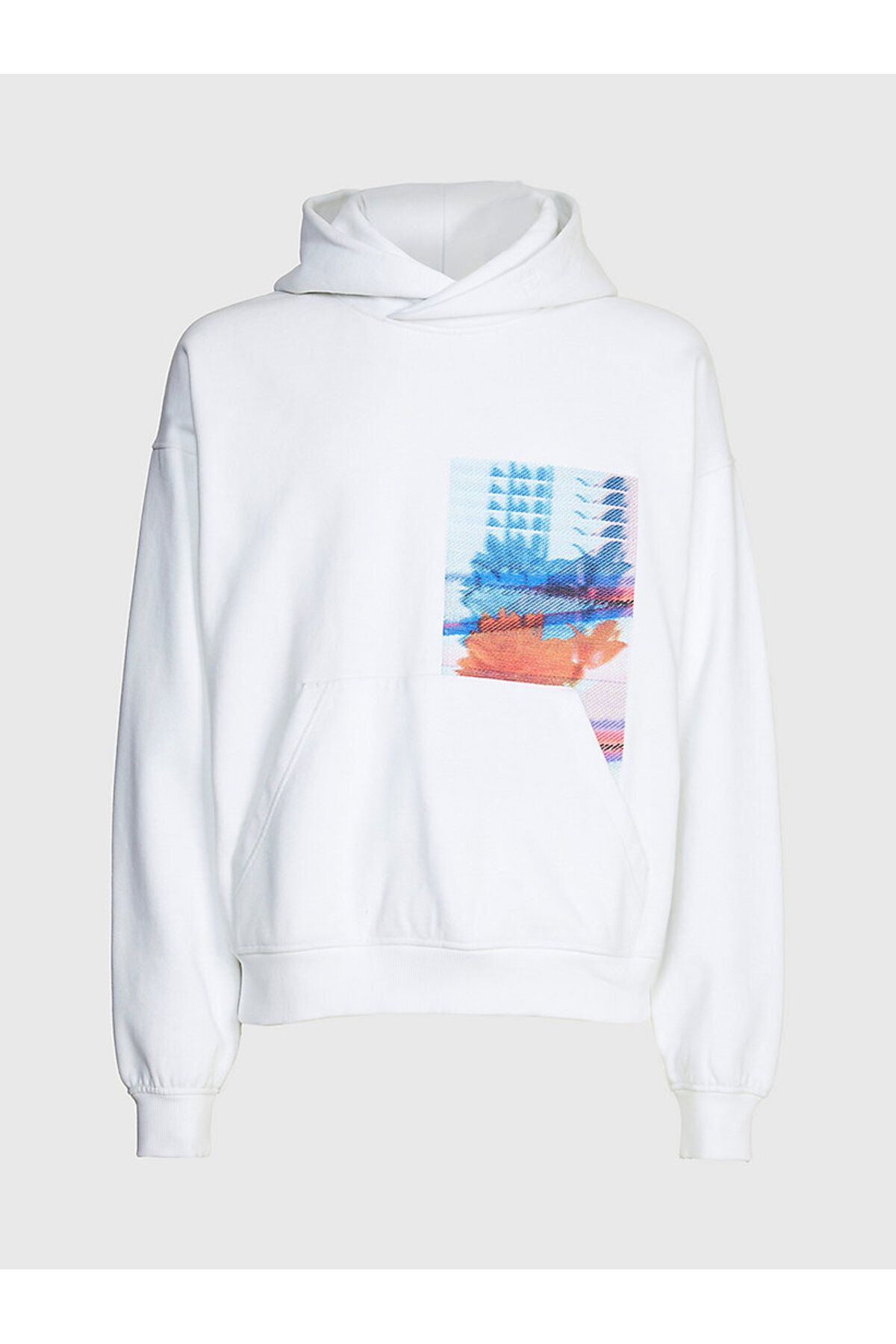 سویشرت سفید مردانه حرکت کاپوت گرافیکی گل اورجینال Calvin Klein