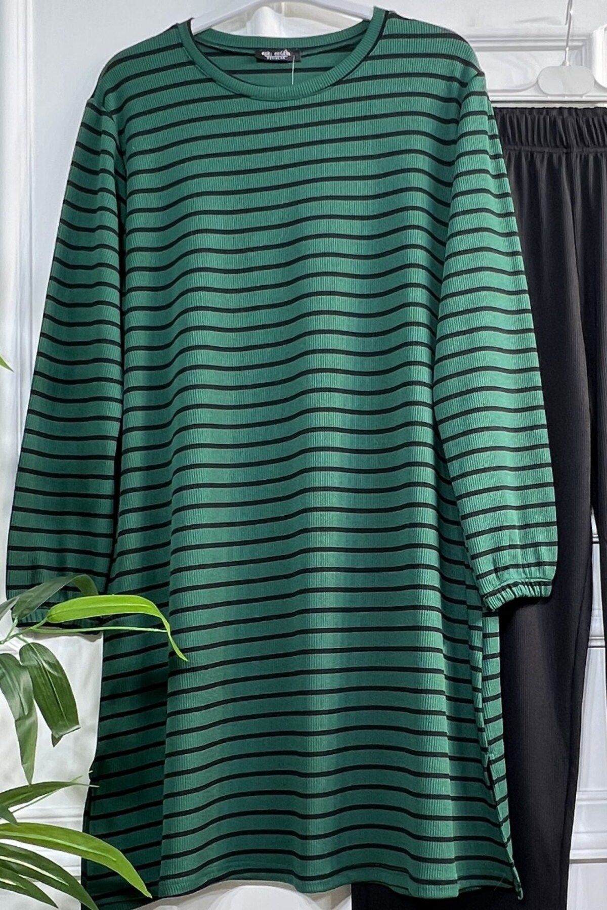 Aşkı Endam-Large Size Tuana Striped Corded Full Flexible Double Set - Emerald 2