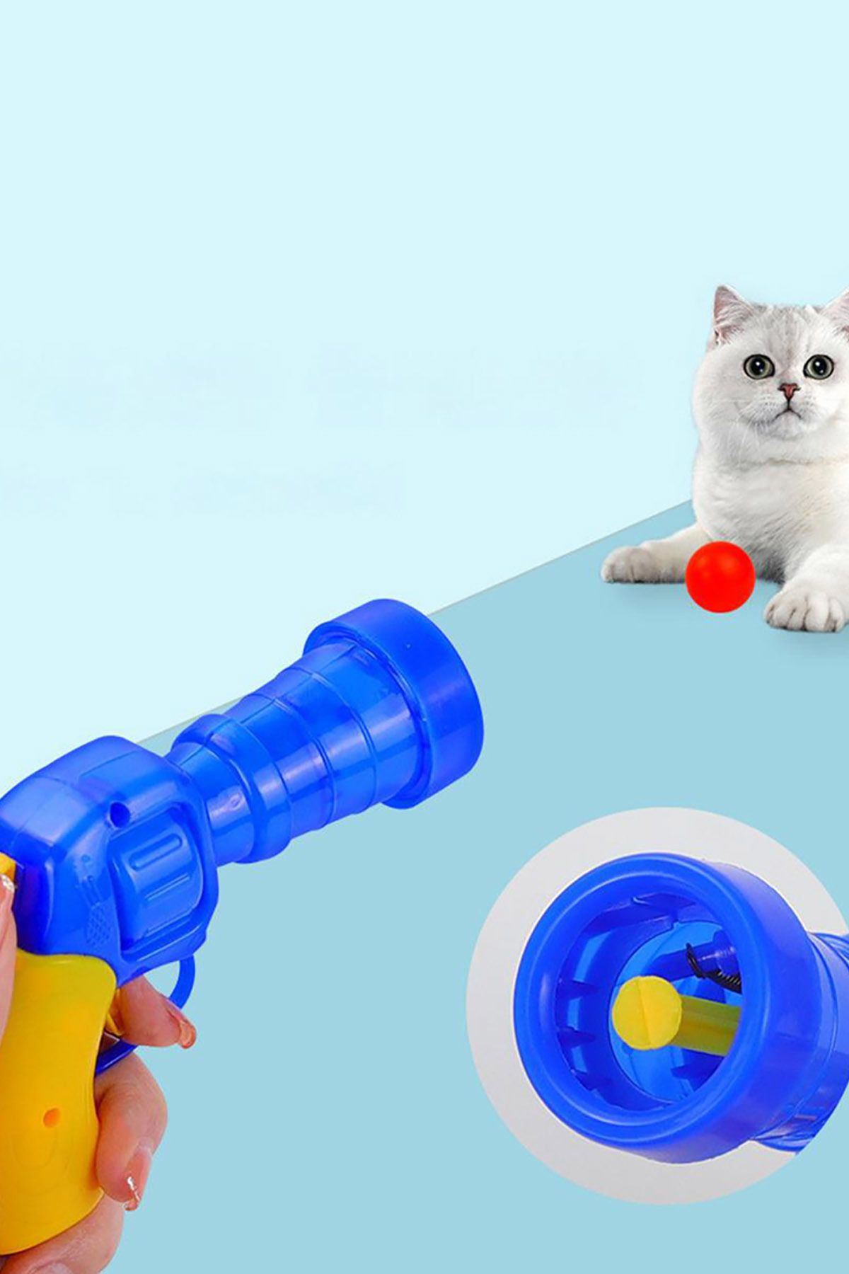 Peluş Top Atan Kedi Oyuncağı Eğlenceli Kedi Topu Fırlatan Tabanca Oyuncak 30 Adet Top