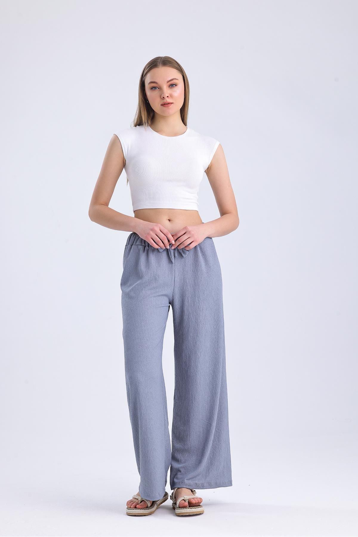 Miss Murem Pantaloni Raschel Cu Picioare Largi-gri Femeie - S