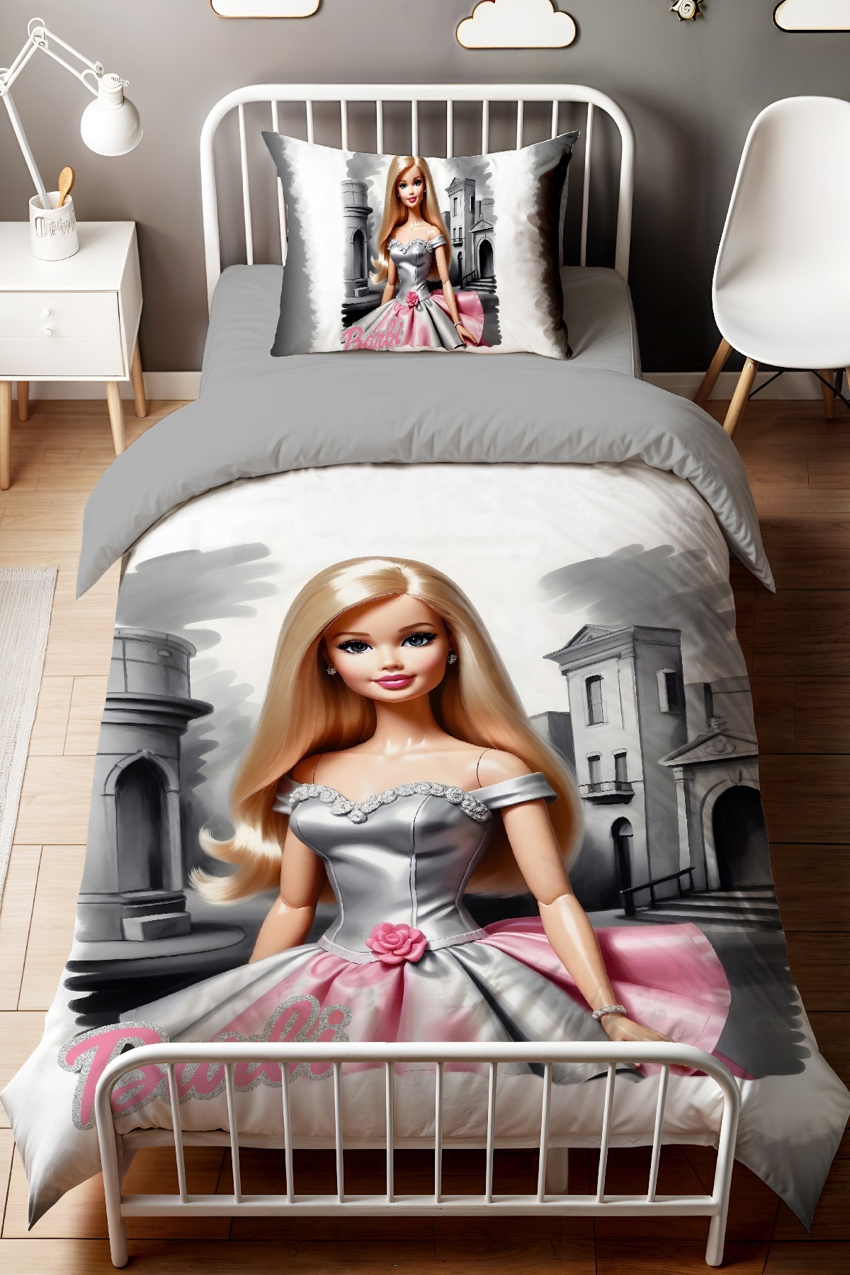 Evpanya Pembe Etekli Barbi Desenli Tek Kişilik Bebek Çocuk Nevresim Seti fotoğrafı 2 (önizleme)