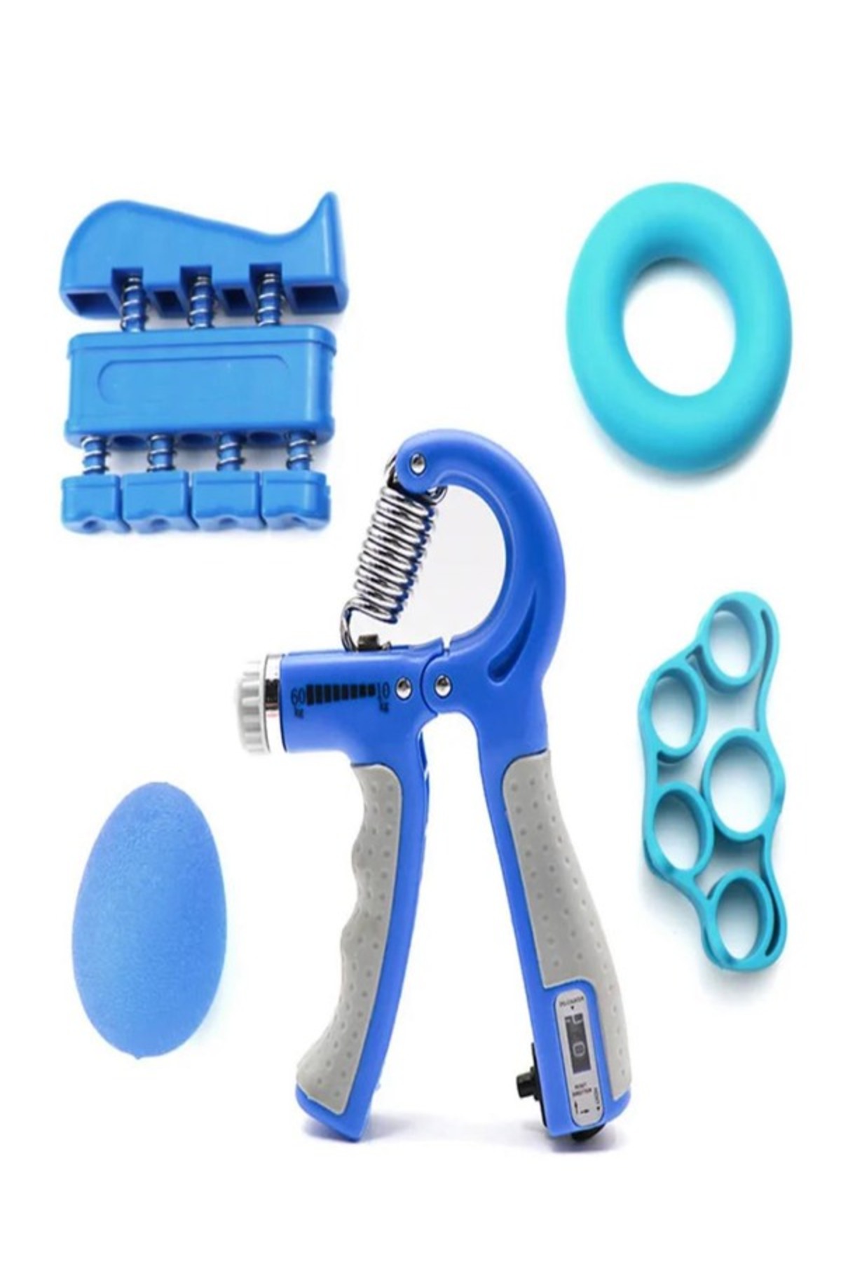 Clifton 5 Parça El Kol Bilek Parmak Egzersiz Güçlendirici Fitness Spor Aletleri Seti Takım (MAVİ)