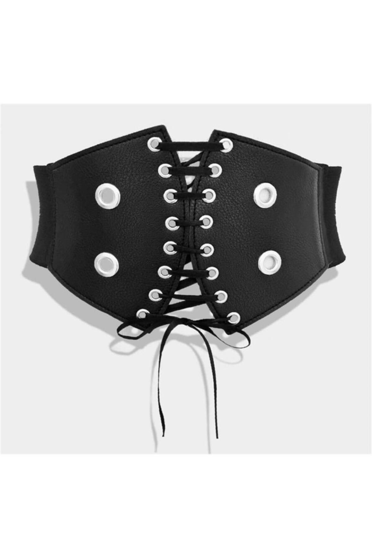Black leather corset belt with studs