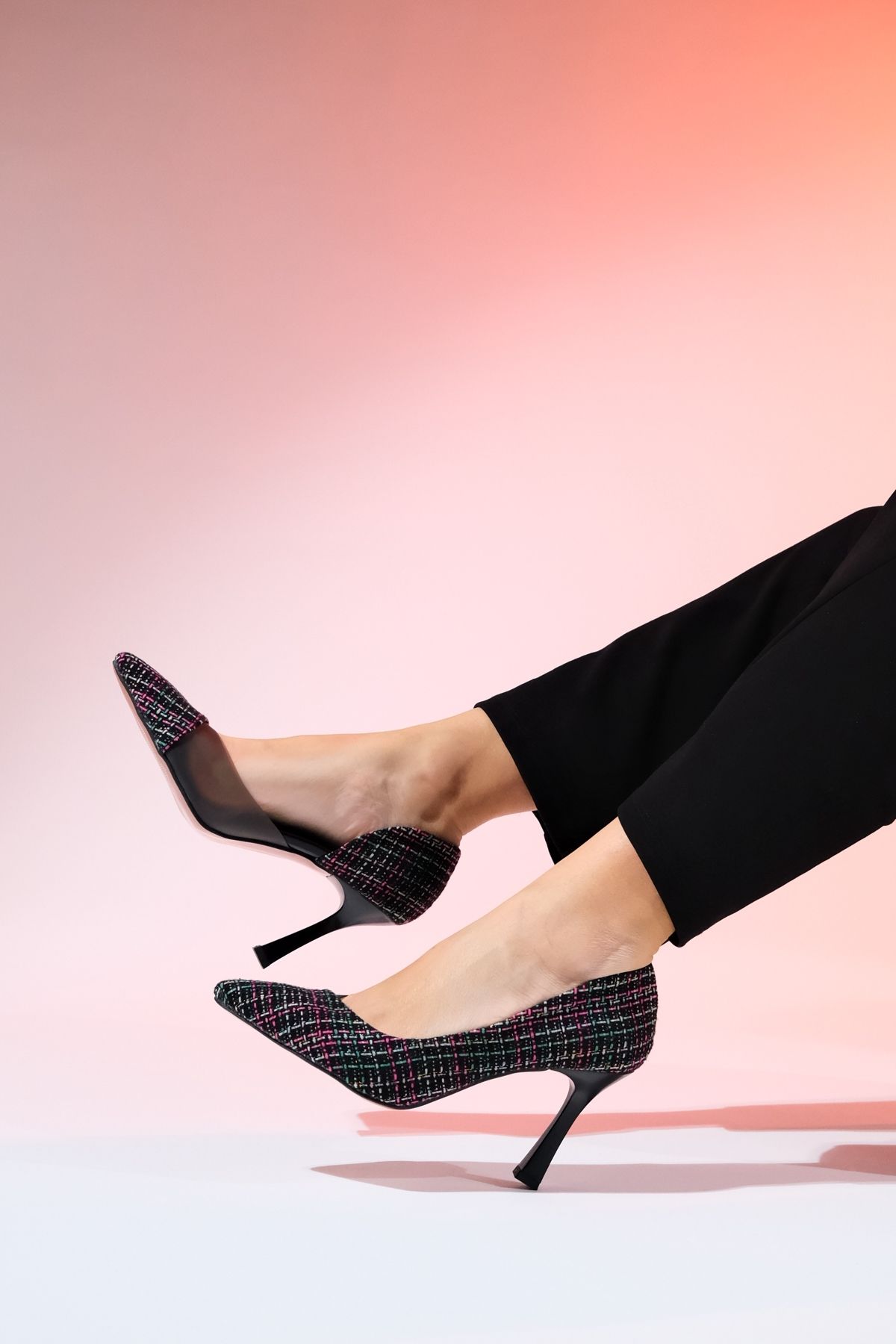 استیلتو سیاه زنانه وین و سفید شفاف کفش پاشنه بلند luvishoes
