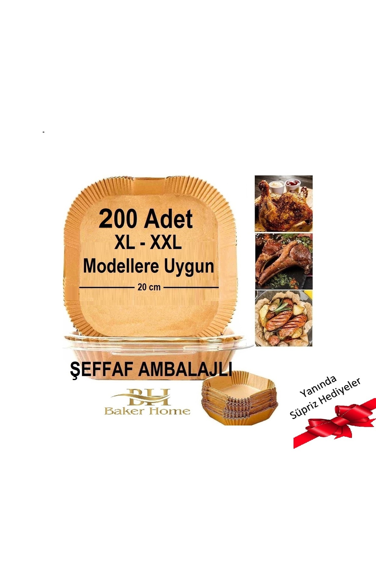 BAKER HOME Airfryer Pişirme Kağıdı Xl-xxl , Büyük Boy, Kare 200 Adet Hava Fritöz Kağıdı, 20 cm