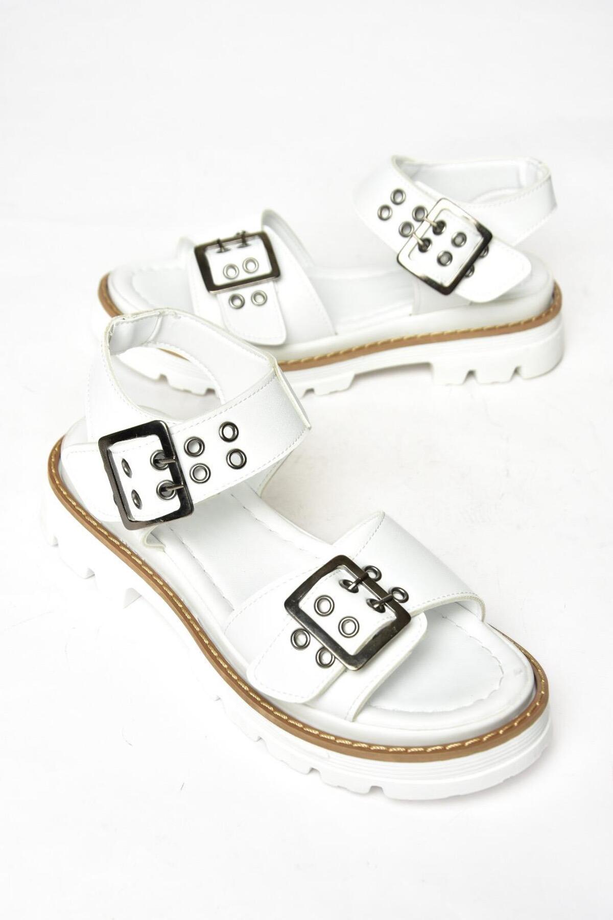 صندل زنانه سفید Fox Shoes | S9960740 اورجینال - تصویر 6