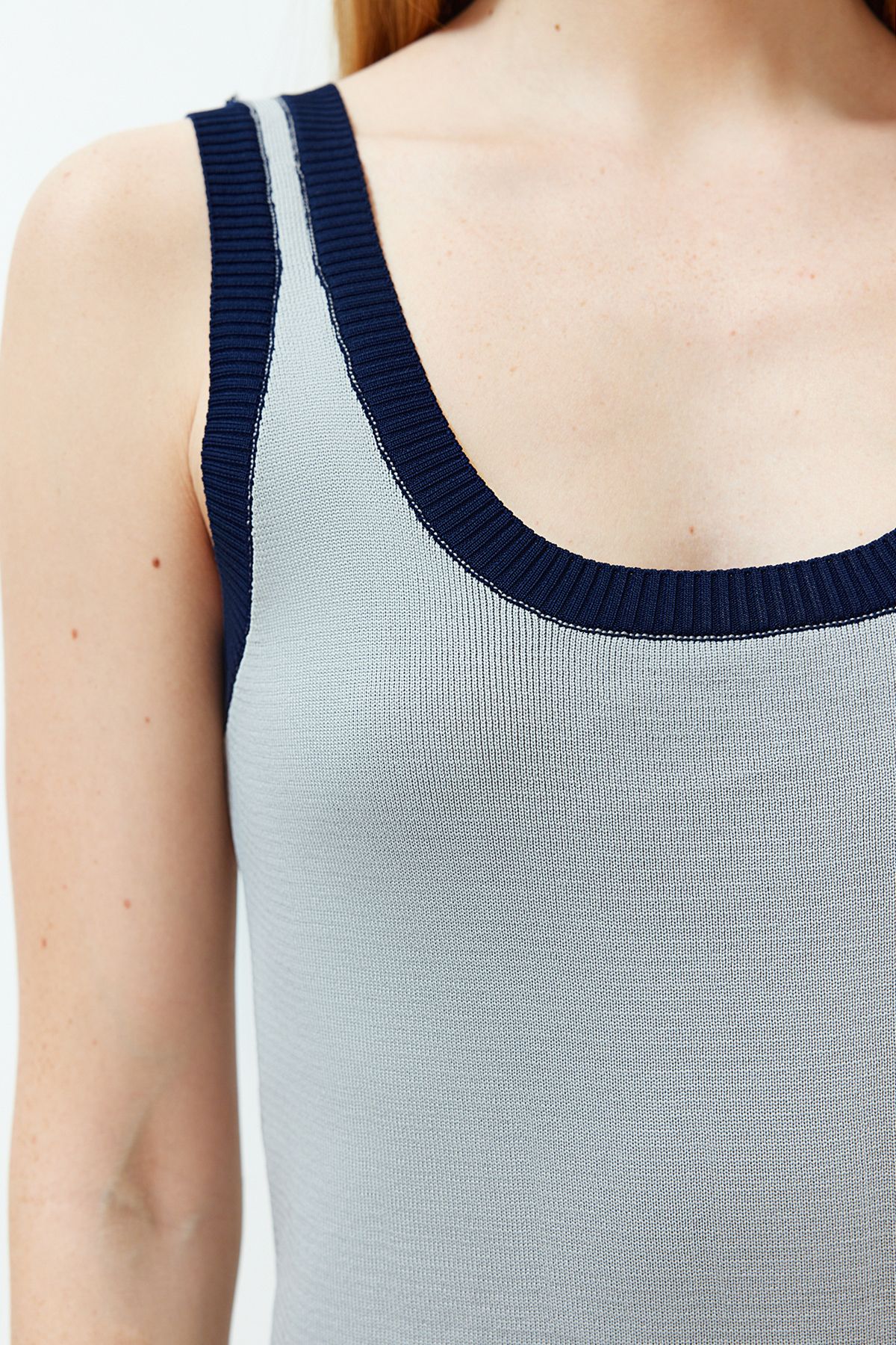 Trendyol Collection-Gray Mini Knitwear Basic Color Block Dress TWOSS24EL00364 5