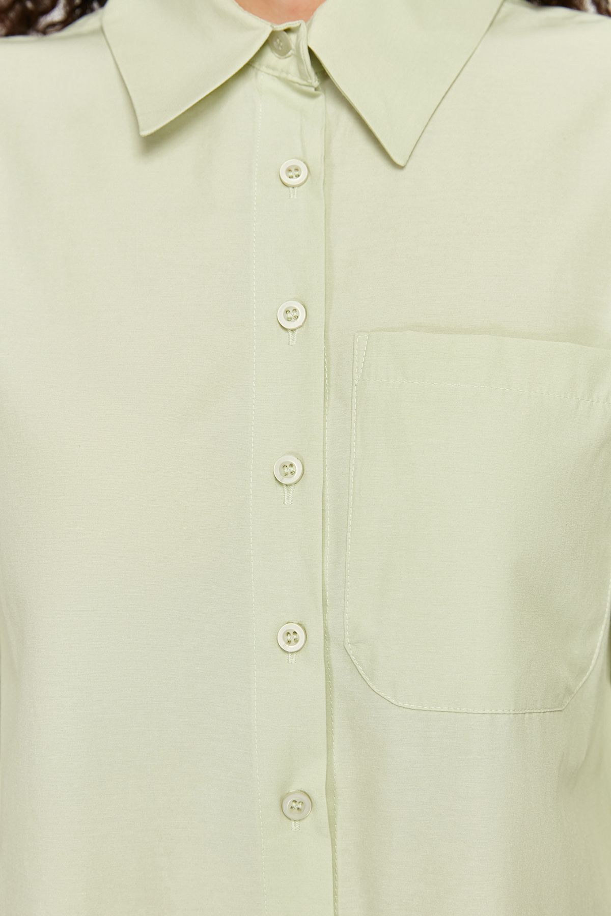 Trendyol Modest-Light Khaki Buttoned Woven Shirt Dress Tctss24Eb00137 4