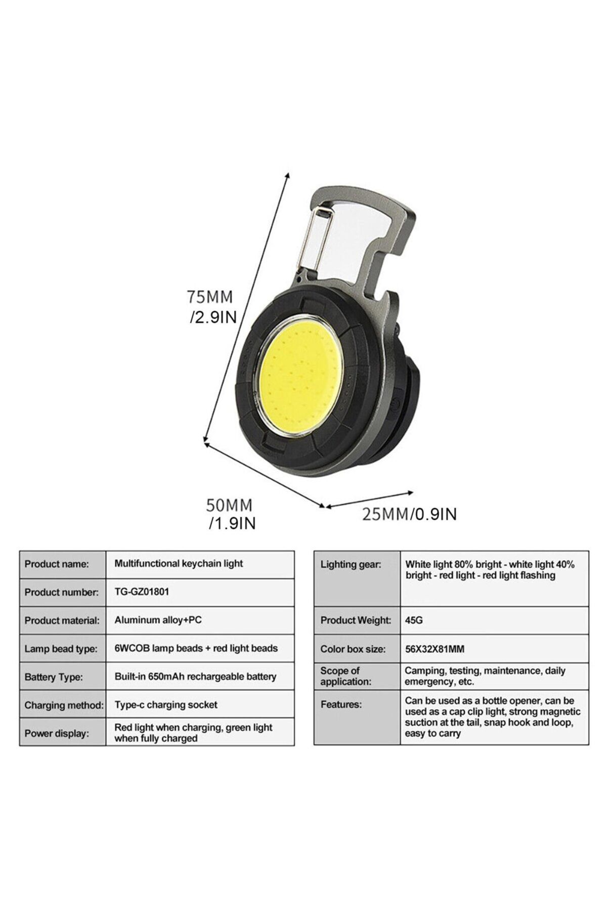 Choice-Portable Cob Keychain Flashlight Led Mini Work Lights Floodlight Type C Rechargeable Bottle Opene... 7