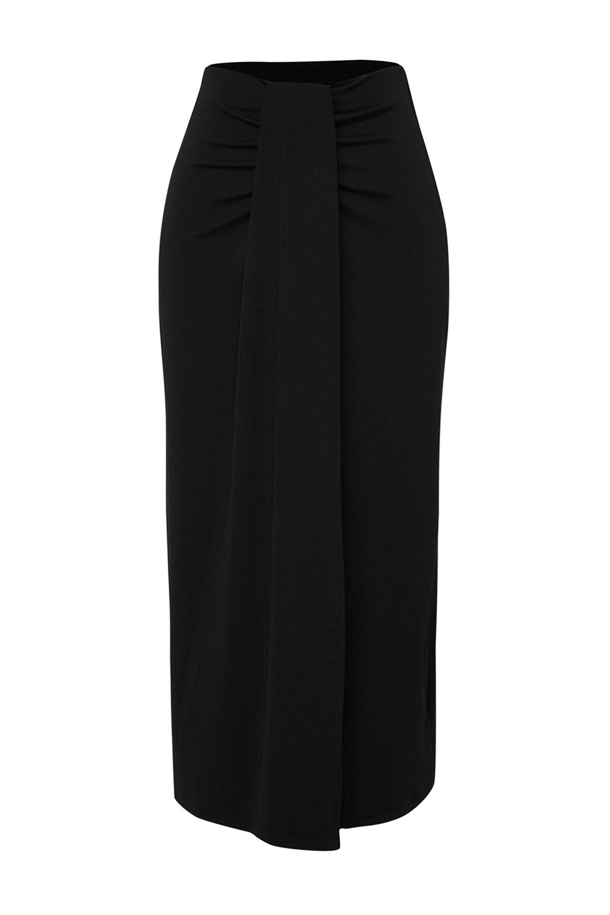 Trendyolmilla  Siyah Burgulu Anvelop Vücuda Oturan Esnek Örme Midi Etek TWOSS24ET00088 - Görsel 7