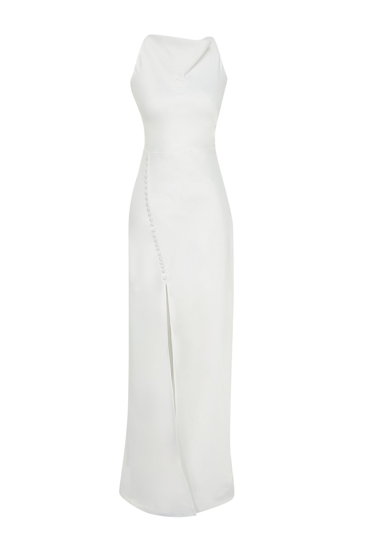 Trendyol Collection-Bílé saténové dlouhé večerní šaty - TPRSS24AE00042 pro svatbu/svatbu 8