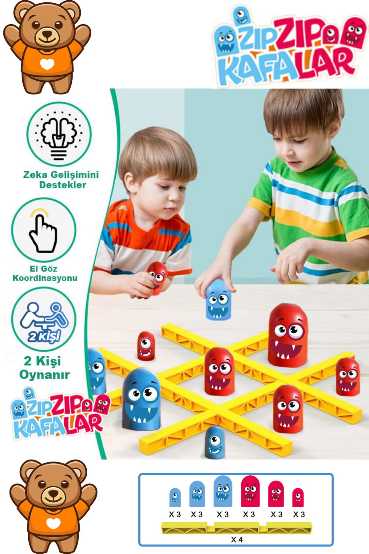 edoy Montessori Eğitici Oyuncaklar Zıp Zıp Kafalar Strateji Zeka Oyunu