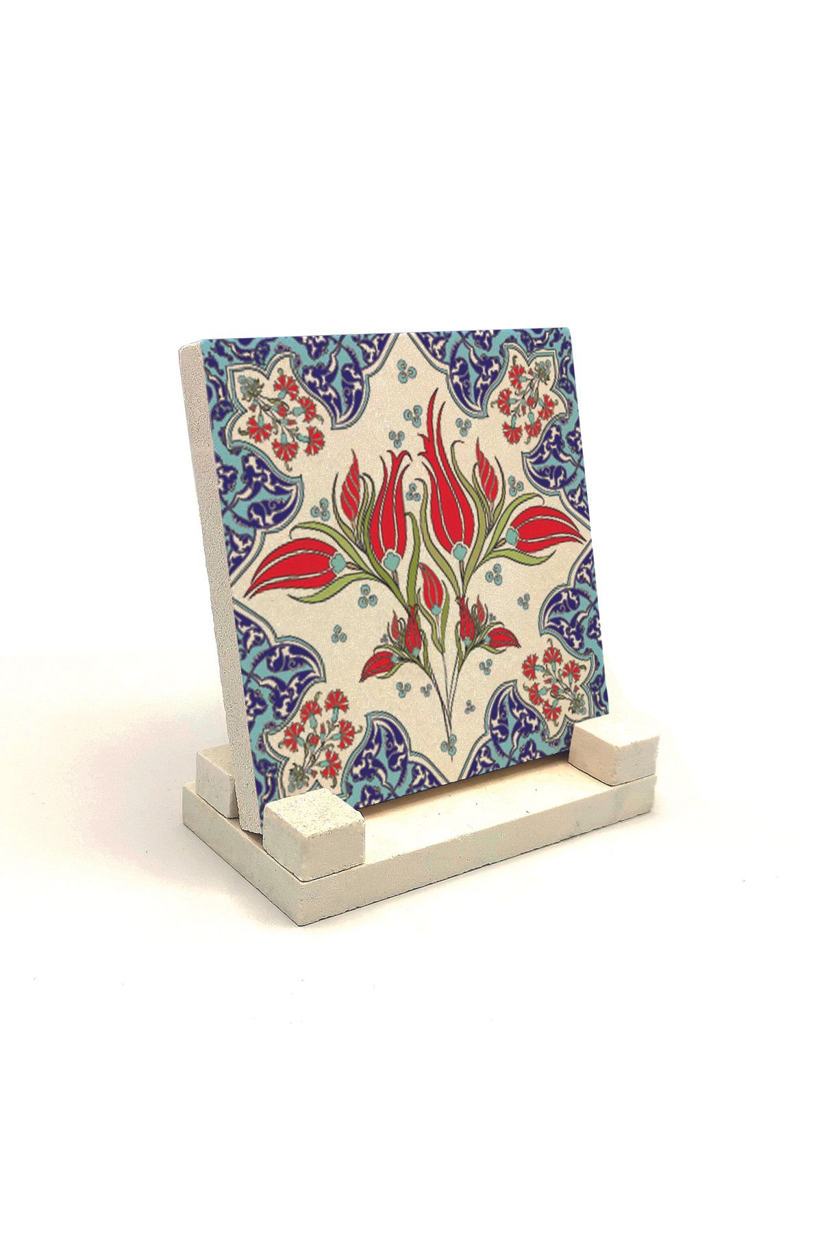 Sadrazam-Ottoman Iznik Tile Pattern Printed Natural Stone Desktop 10x10 Kd-39 2