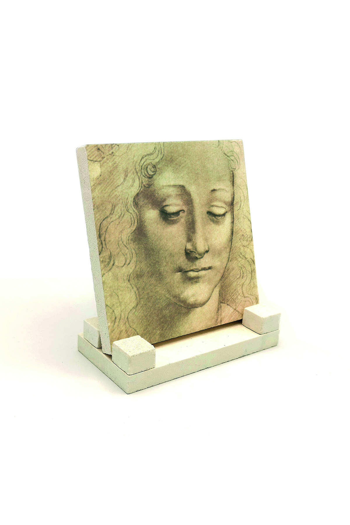BAKSEPETE-Head Study Leonardo Da Vinci Printed Natural Stone Desktop 10x10 Krg-138 2