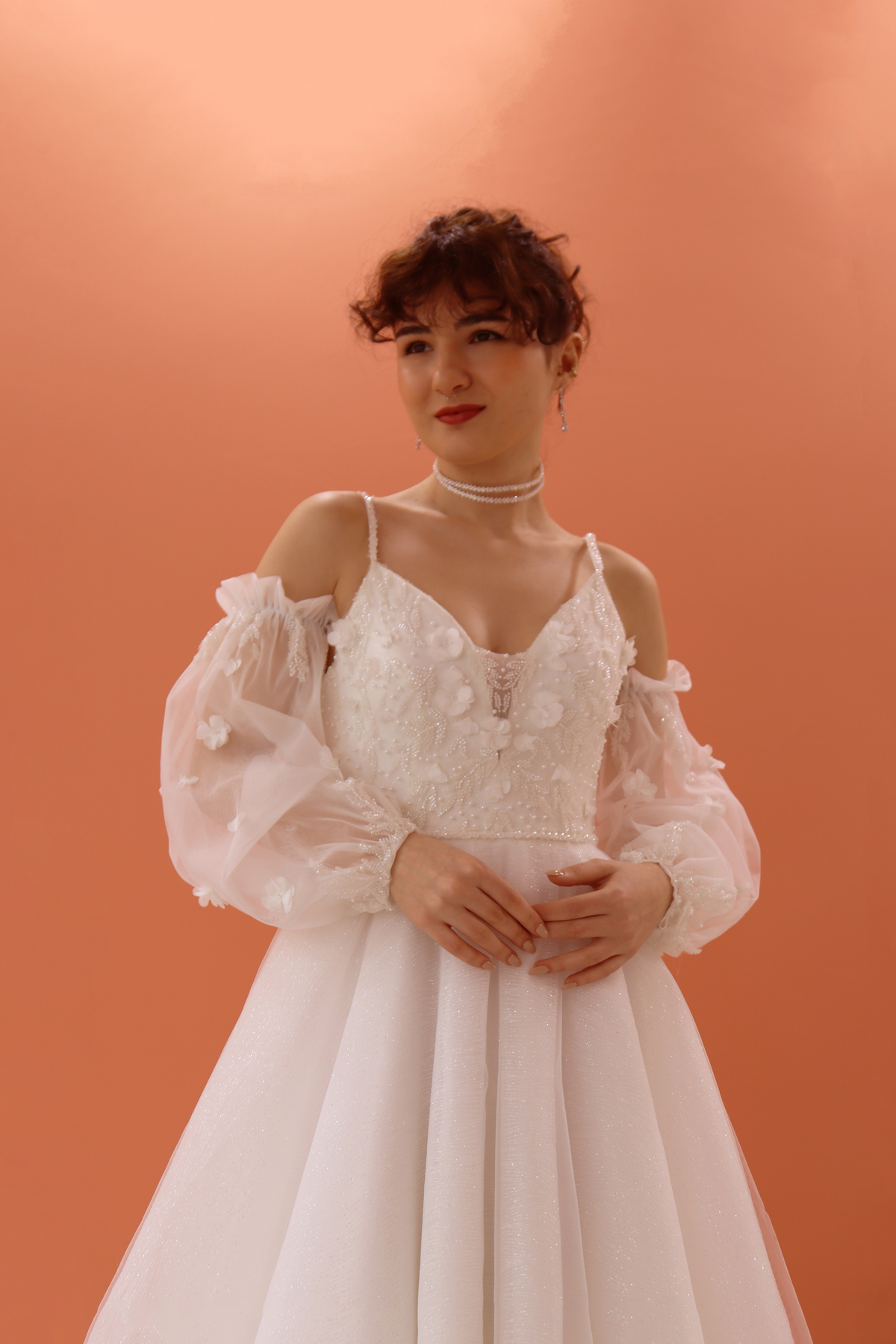 Nadya Balloon Sleeve Wedding Dress Beaded