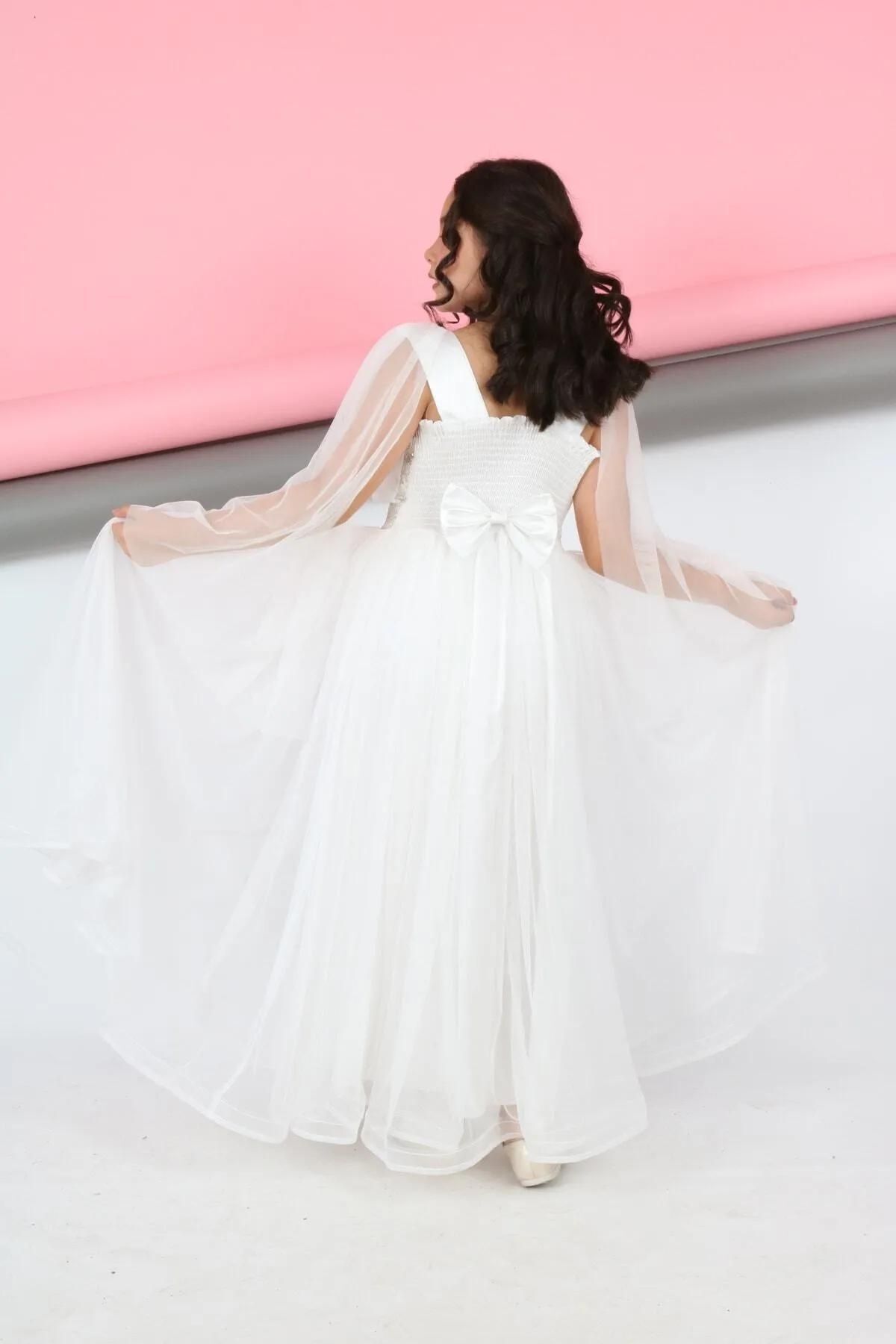 Your Consent-Girl's Waist Sequin Embroidered Back Elastic Lace Sleeve Detail Evening Dress Graduation Wedding Prom Dress 2