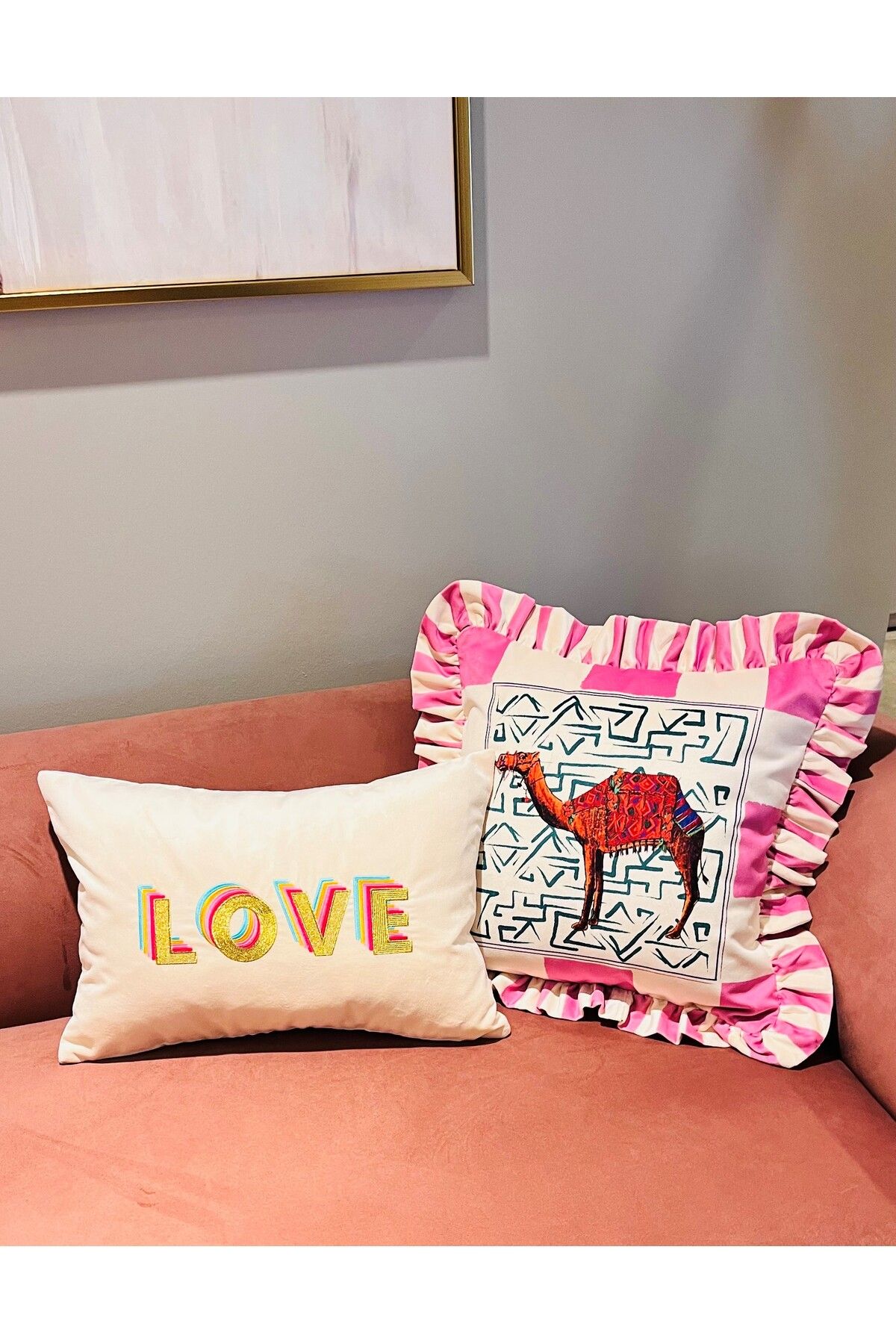 ge living-Husă de pernă decorativă din seria Rainbow cu model Love 2