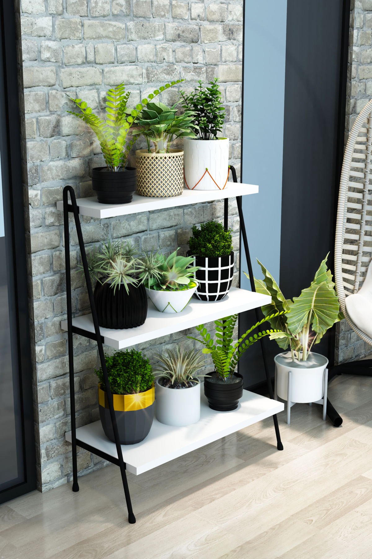 Armarks Tiffany Saksı Standı, 3 Katlı Saksı Standı, Ahşap Saksılık, 3 Katlı Ahşap Saksılık