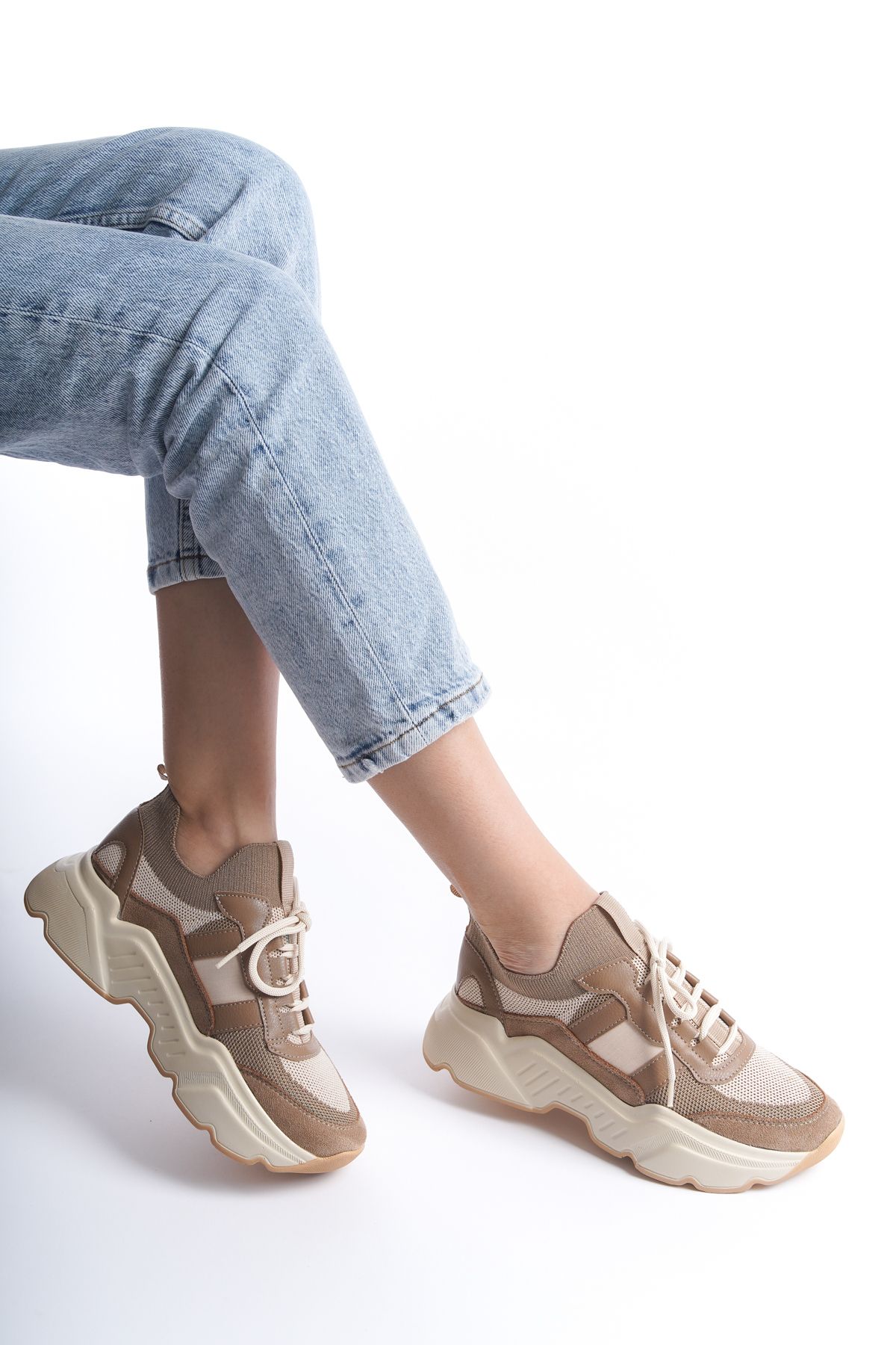 MARSEDO-Alexia Women's Sneaker High Sole Lace-up Knitwear Sports Shoes 4