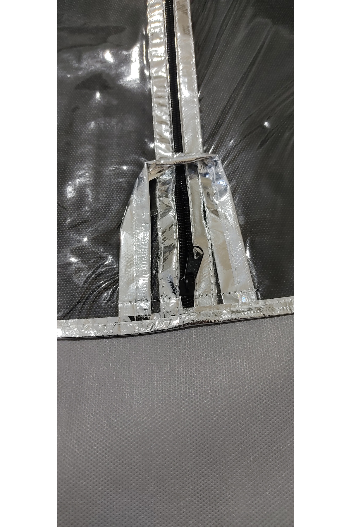 Abiye Kılıfı, Şeffaf Uzun Elbise Koruyucu ve Taşıma Hurç, SİYAH KUMAŞ, Kenar Şerit Metalize GÜMÜŞ Biye,160x64 cm,