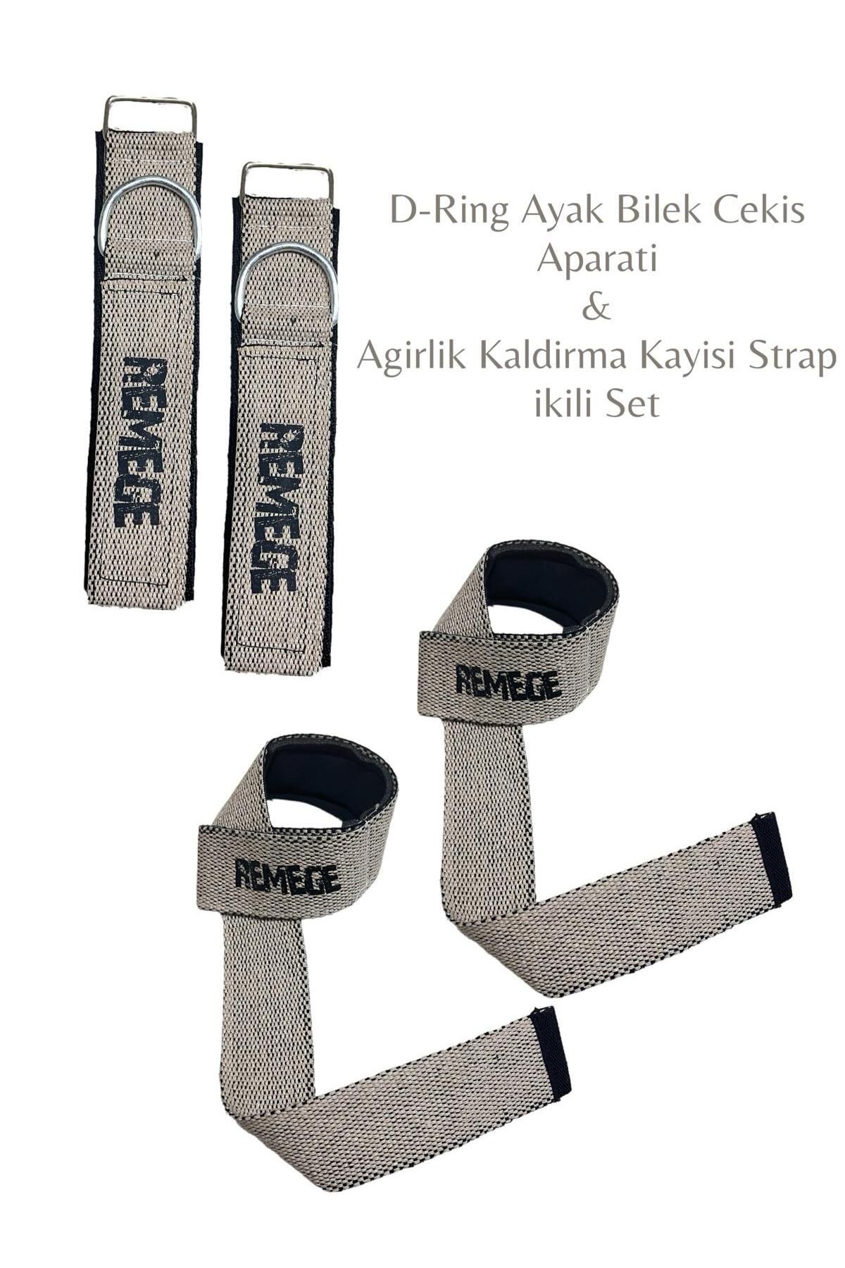REMEGE Ağırlık Kaldırma Kayışı Halter Strap - D-Ring Fitness Reformer Crossfit Ayak Bilek Kayışı İkili Set