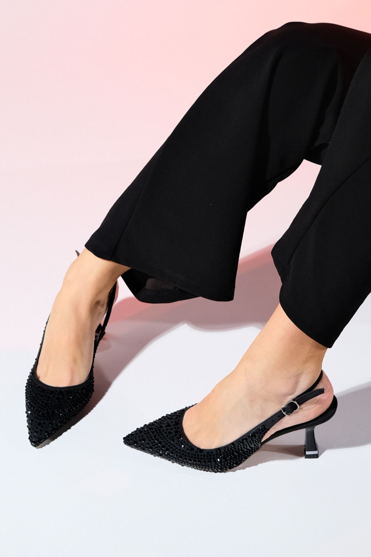 LuviShoes-JUAN Black Satin Stone Women's Evening Dress Shoes 5