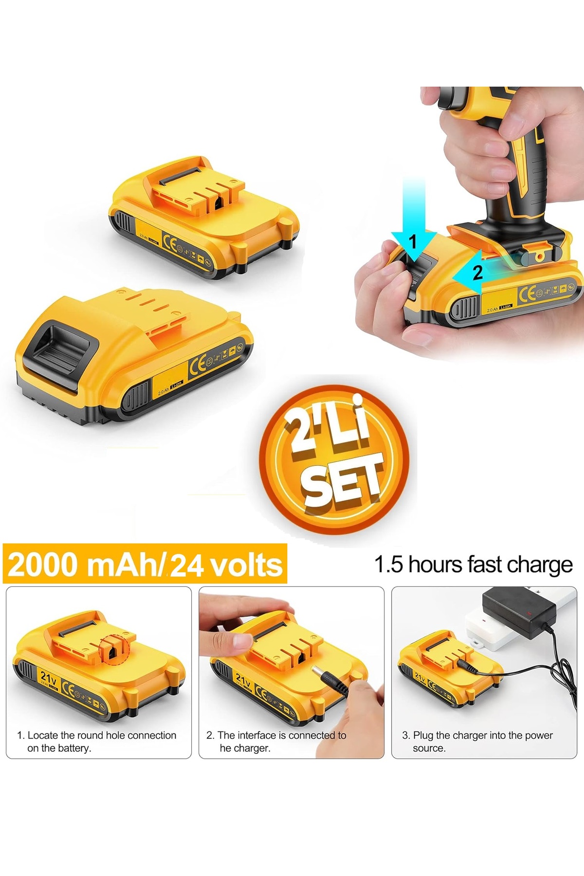 Depolife Şarjlı Matkap Için Yedek Batarya 24v 21v 18v 16.8v 14v 12 Volt Şarjlı Makine Aküsü Üniversal Pil