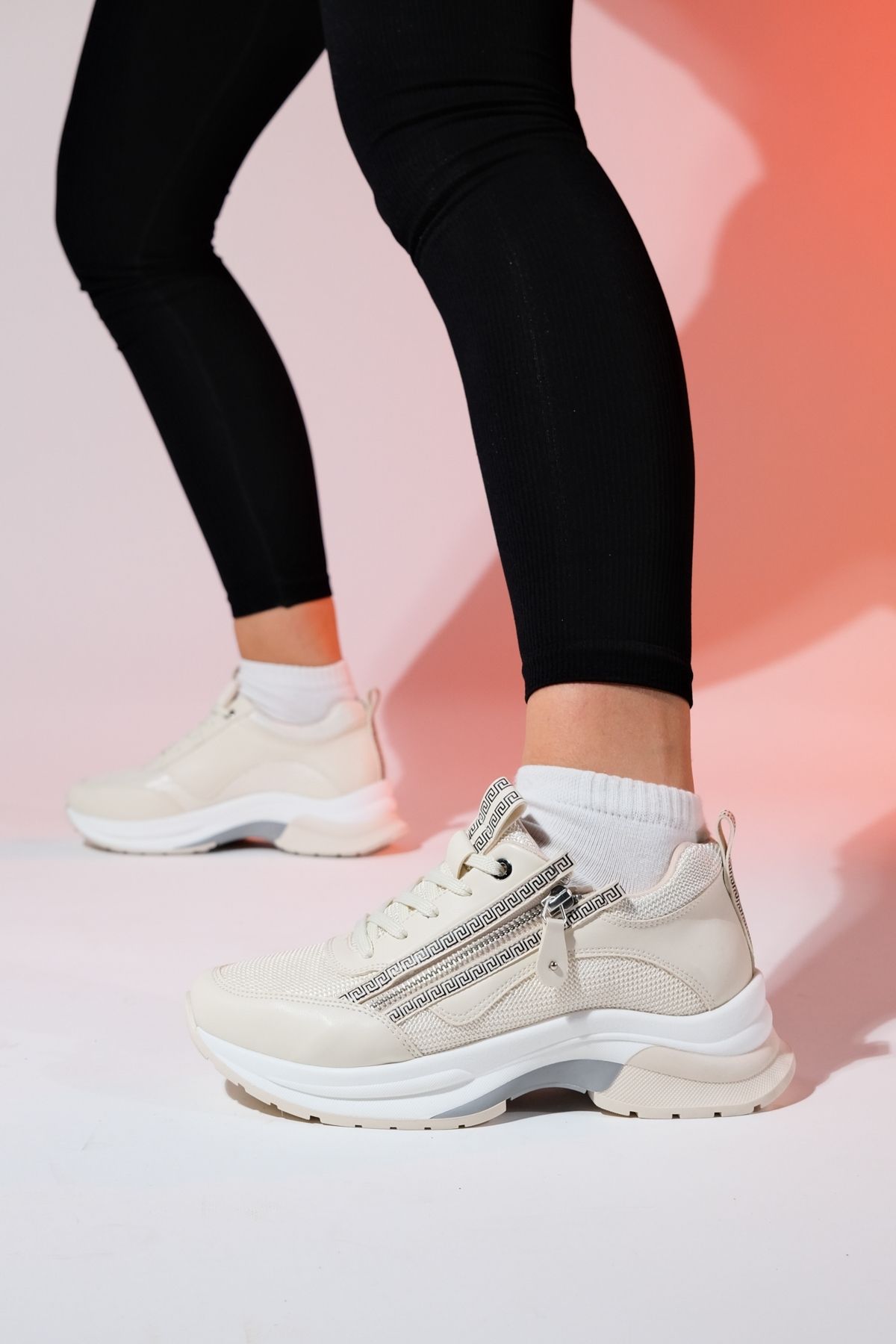 اسنیکر زنانه Oude Ekru zippered Zippered Base Sport کفش ورزشی luvishoes