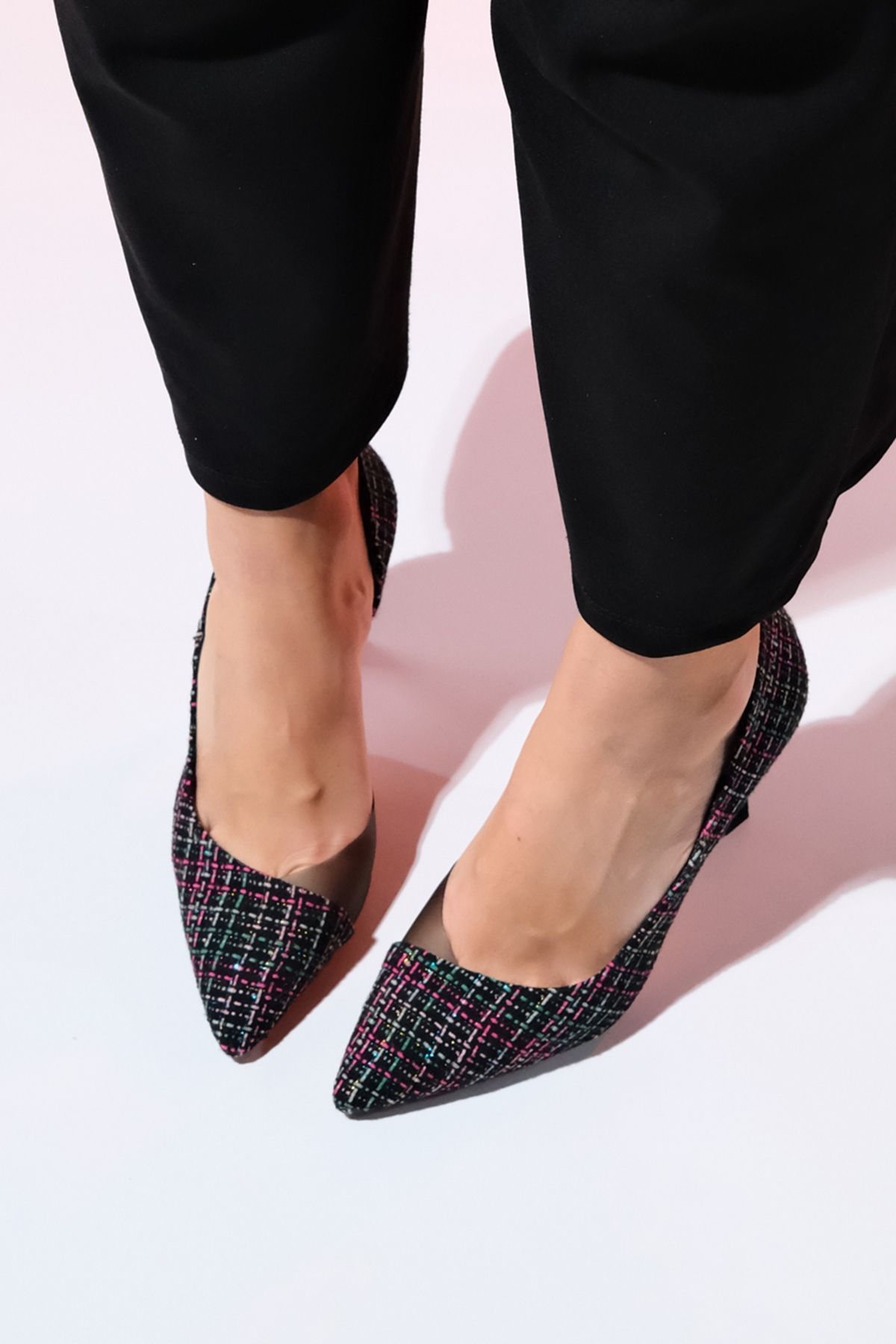 استیلتو سیاه زنانه وین و سفید شفاف کفش پاشنه بلند luvishoes
