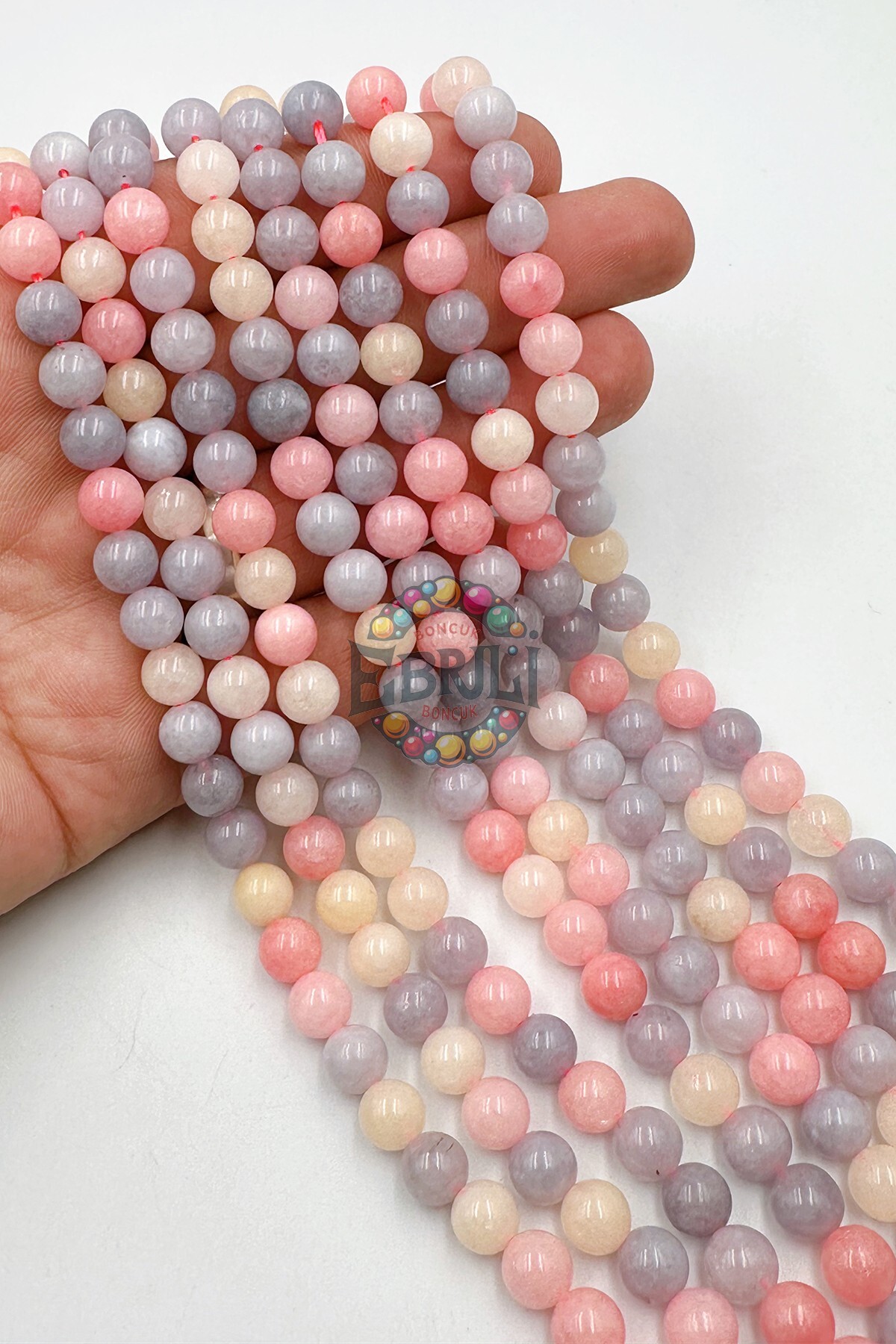 Ebruli Boncuk 8 mm Doğal Taş Akik Takı Yapımı Aksesuar Boncuk Bead (1 Dizi-48 Adet)