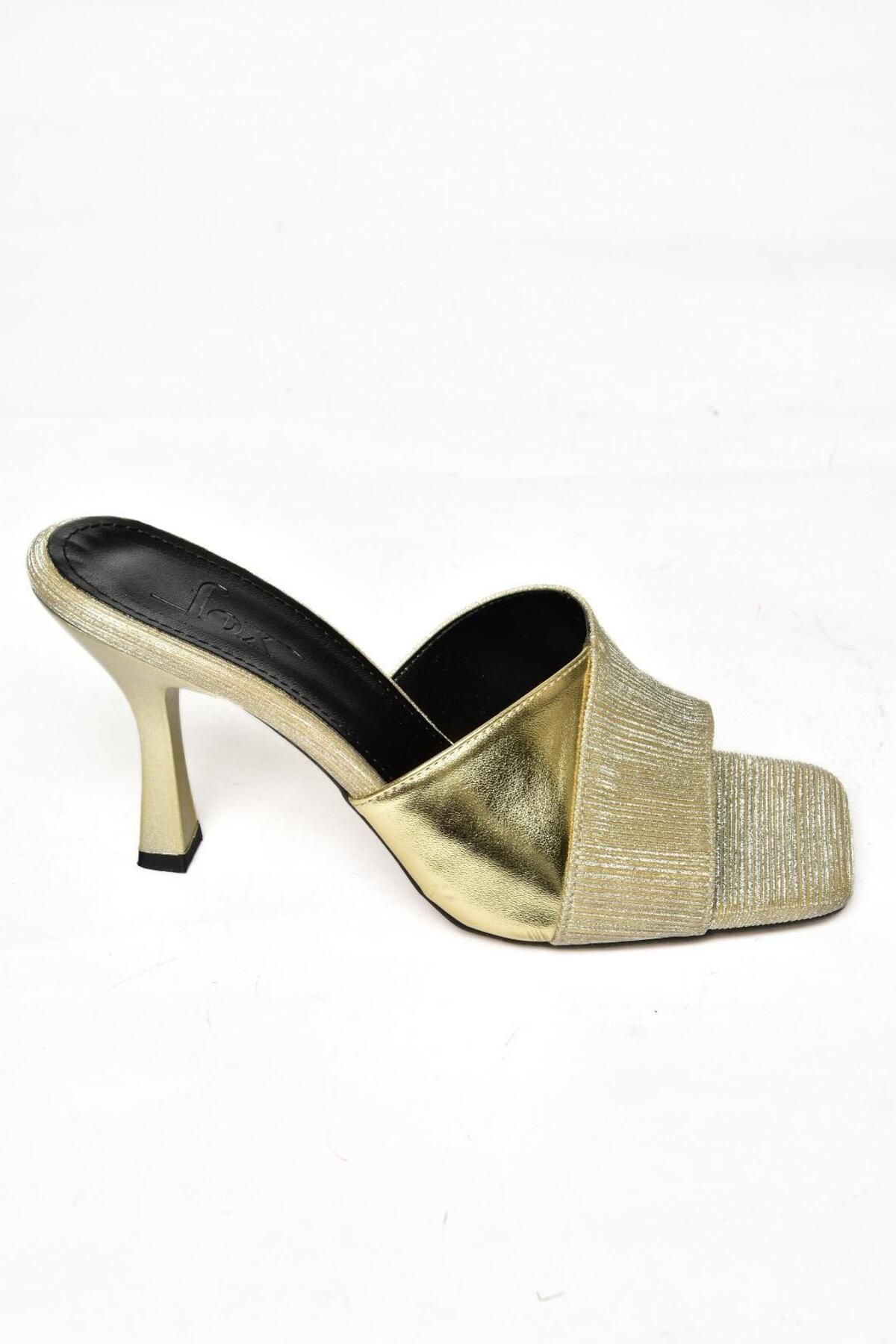Fox Shoes-S590433414 Damen-Hausschuhe mit dünnem Absatz und goldenem Glitzer 4