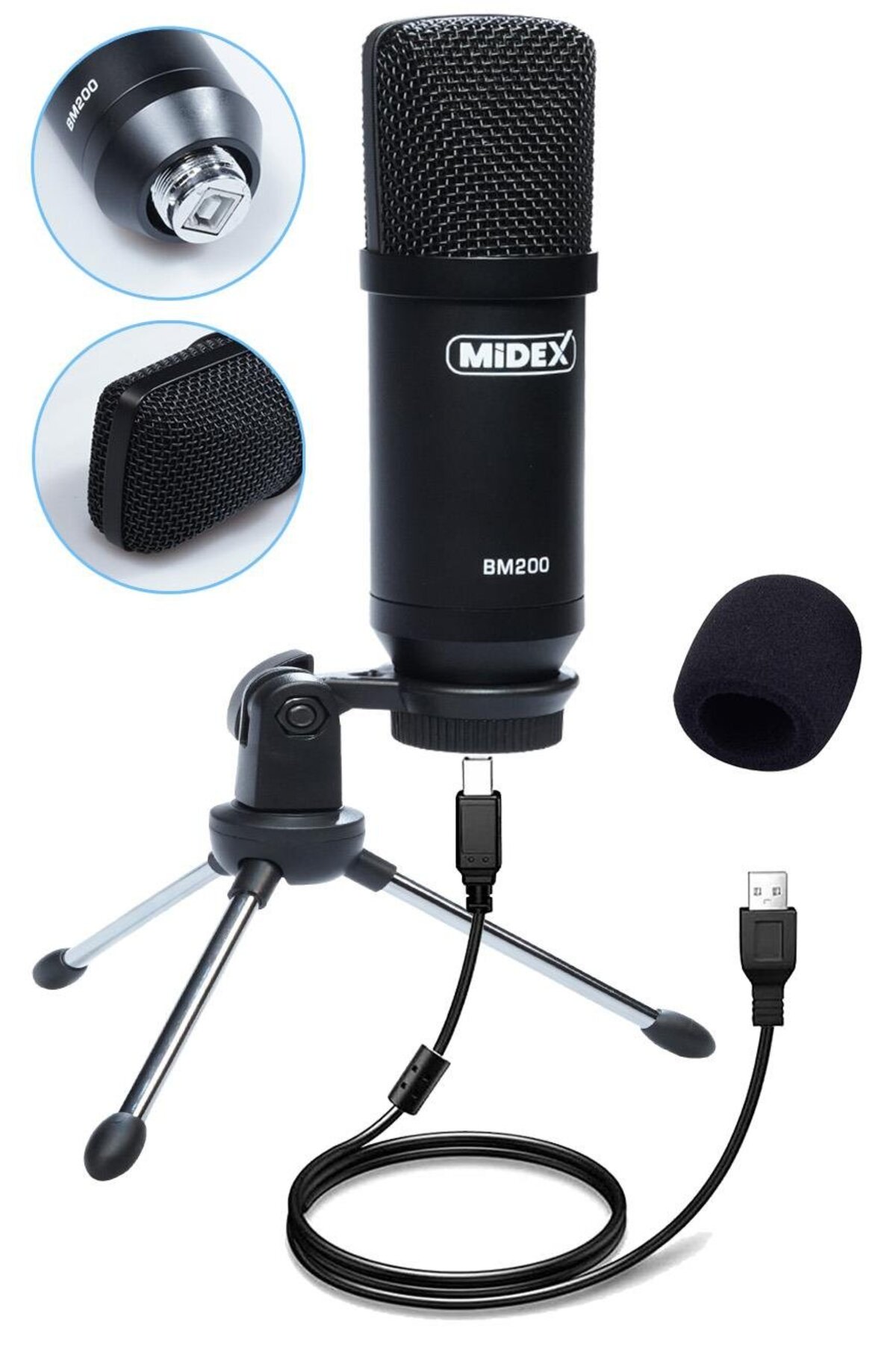 Midex BM-200 USB Kardioid Condenser Stüdyo USB Mikrofon - Fiyatı