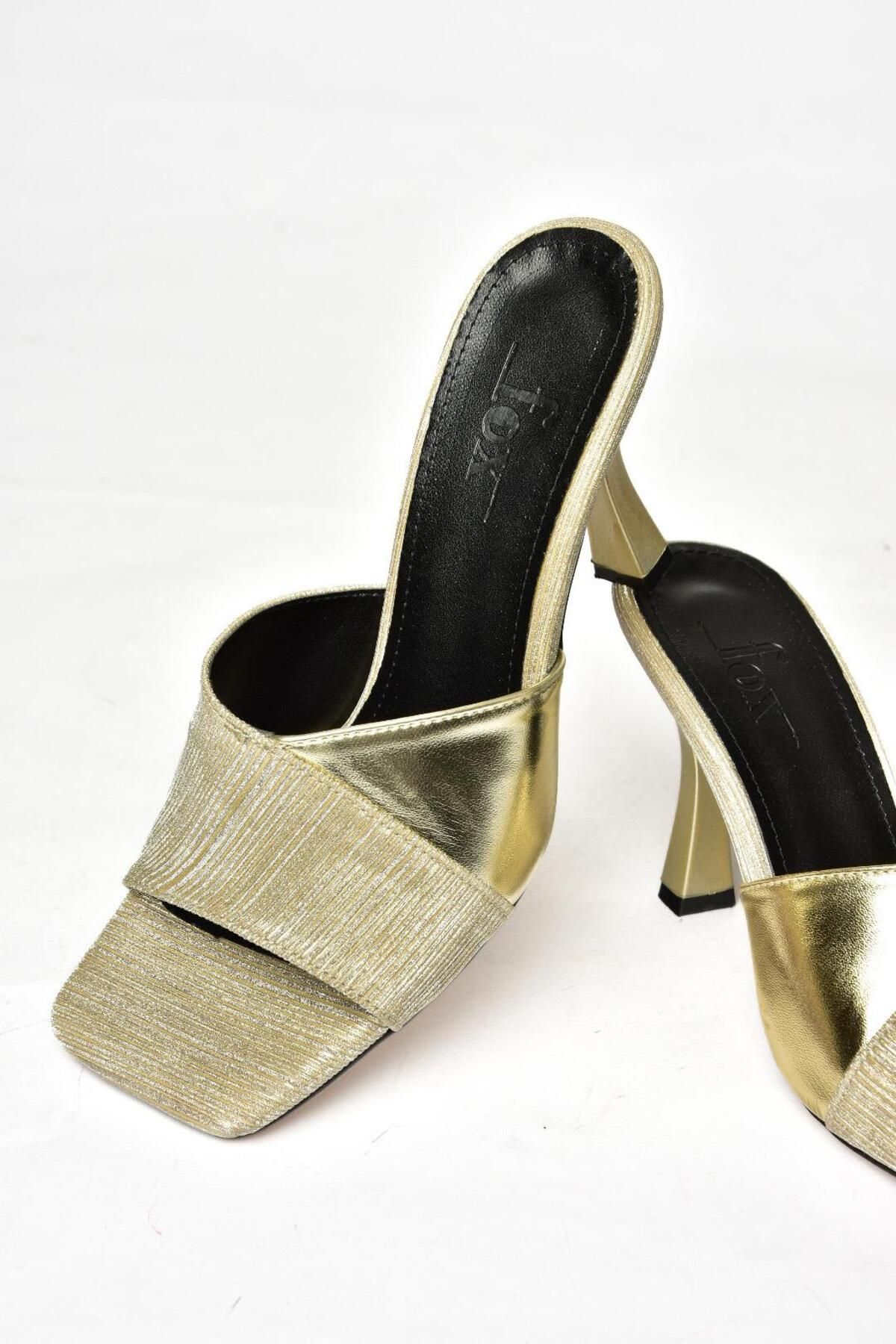 Fox Shoes-S590433414 Damen-Hausschuhe mit dünnem Absatz und goldenem Glitzer 5