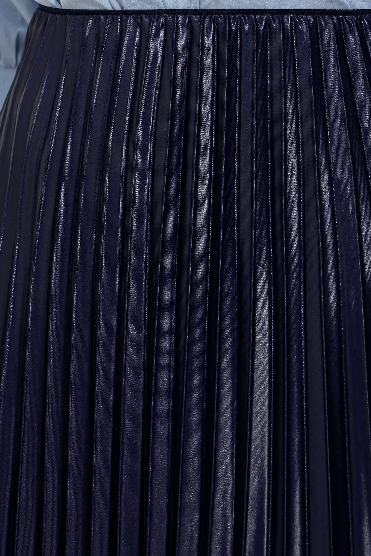 Bigdart-8009 Model Navy Blue Leather Look Pleated Skirt 5