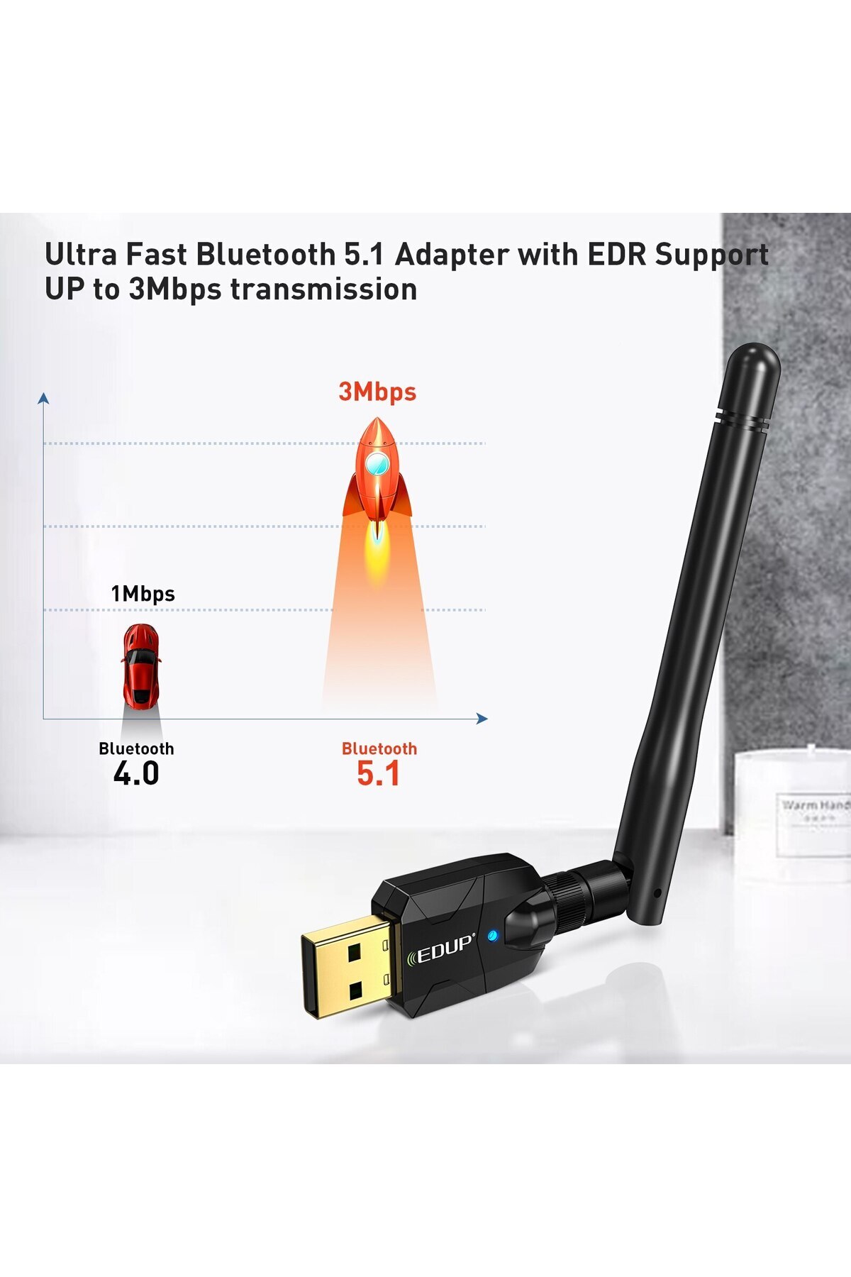 Choice-Edup 100m Bluetooth Adapter Usb Bluetooth 5.1 Wireless Receiver Transfer For Pc And Desktop Audio... 3