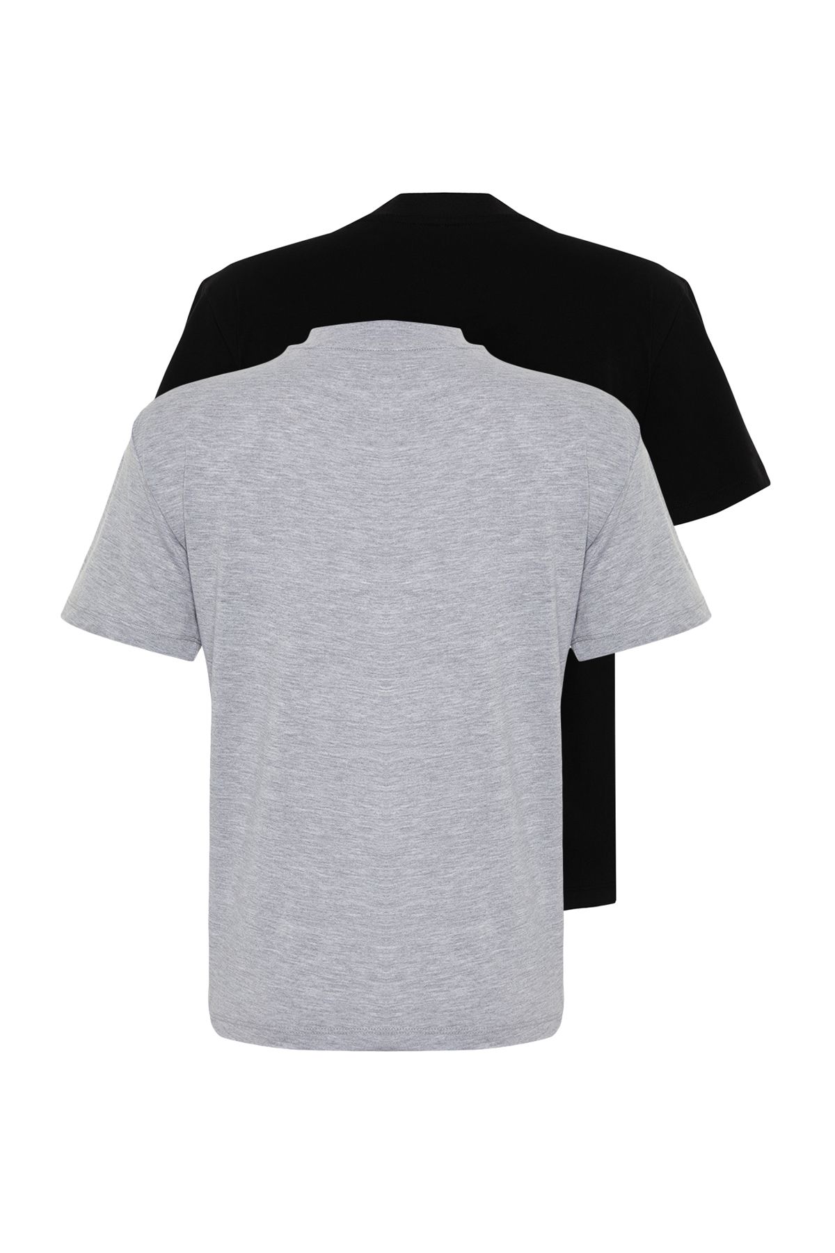 Trendyol Collection-2er-Pack Basic-Strick-T-Shirts mit Stehkragen in Schwarz-Grau-Melange TWOSS20TS1500 7