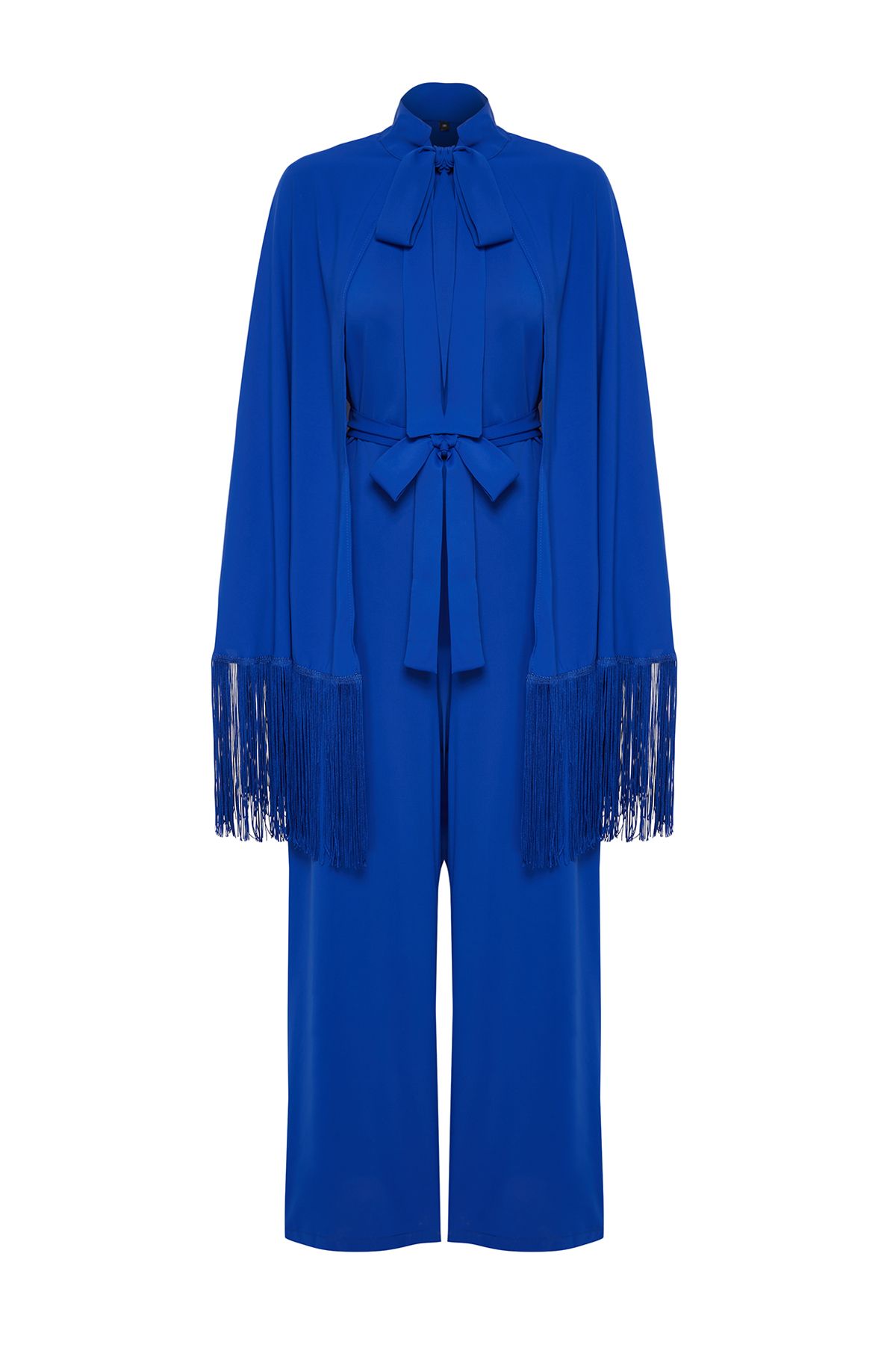 Trendyol Modest-Marineblauer Cape-Jumpsuit-Abendanzug mit Quasten TCTAW24DB00007 7