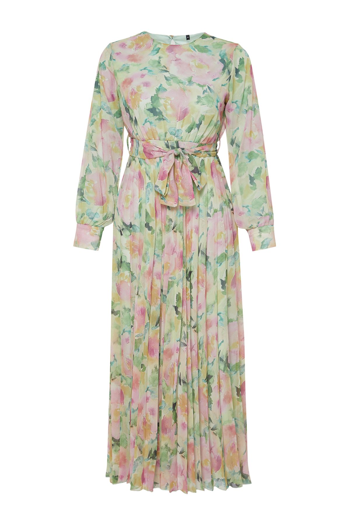Trendyol Modest-Ανοιχτό πράσινο φλοράλ φόρεμα με λεπτομέρεια πλισέ σιφόν υφασμένο TCTSS24EB00151 7