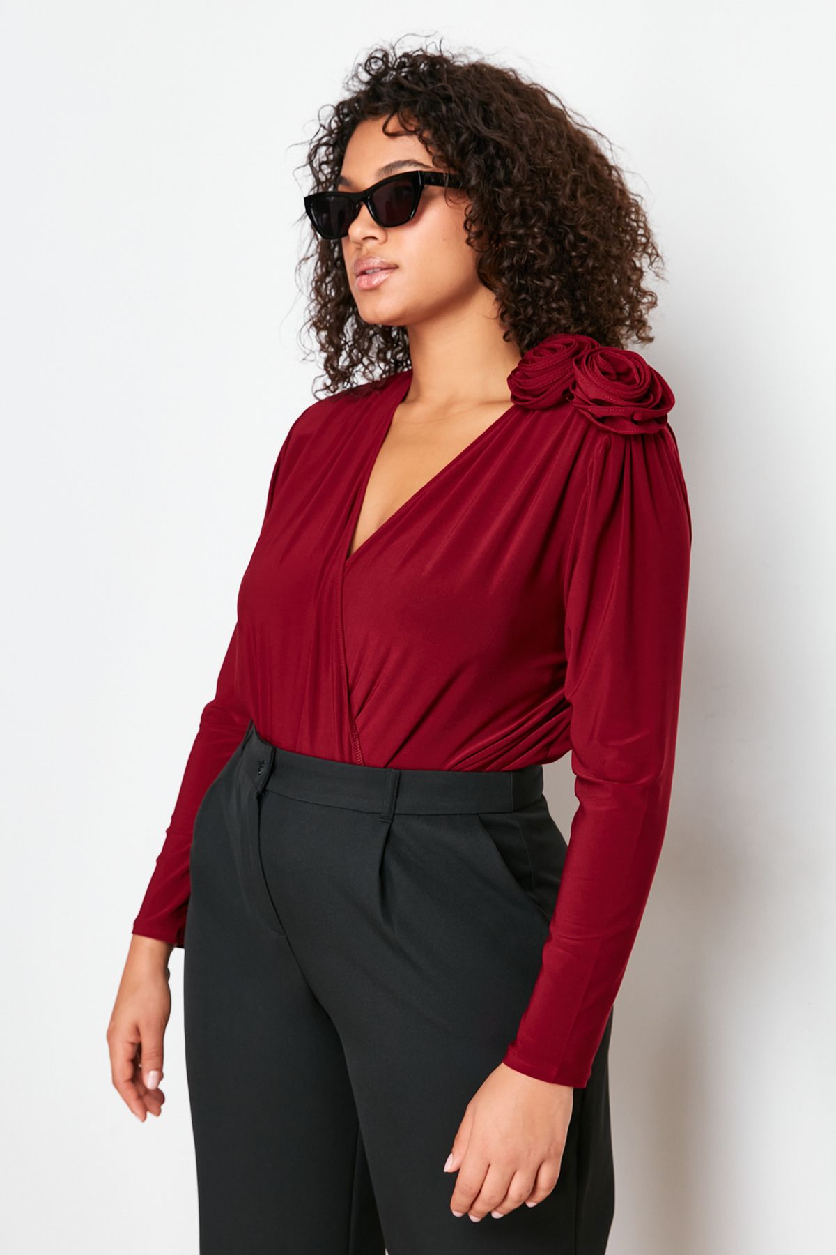 Trendyol Curve-Tělo obojku Claret Red Double Breasted s příslušenstvím TBBSS24AF00080 3