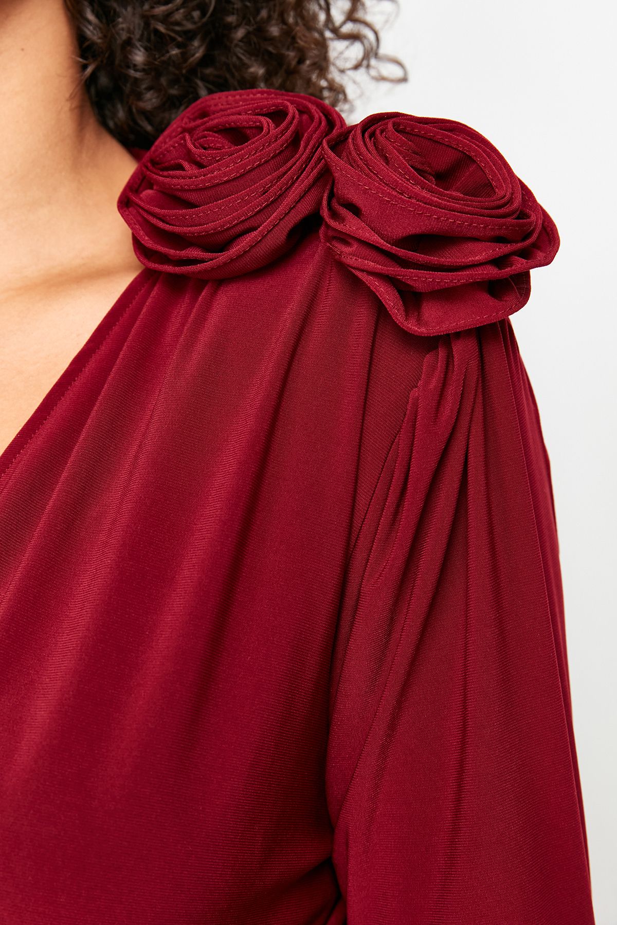 Trendyol Curve-Tělo obojku Claret Red Double Breasted s příslušenstvím TBBSS24AF00080 5