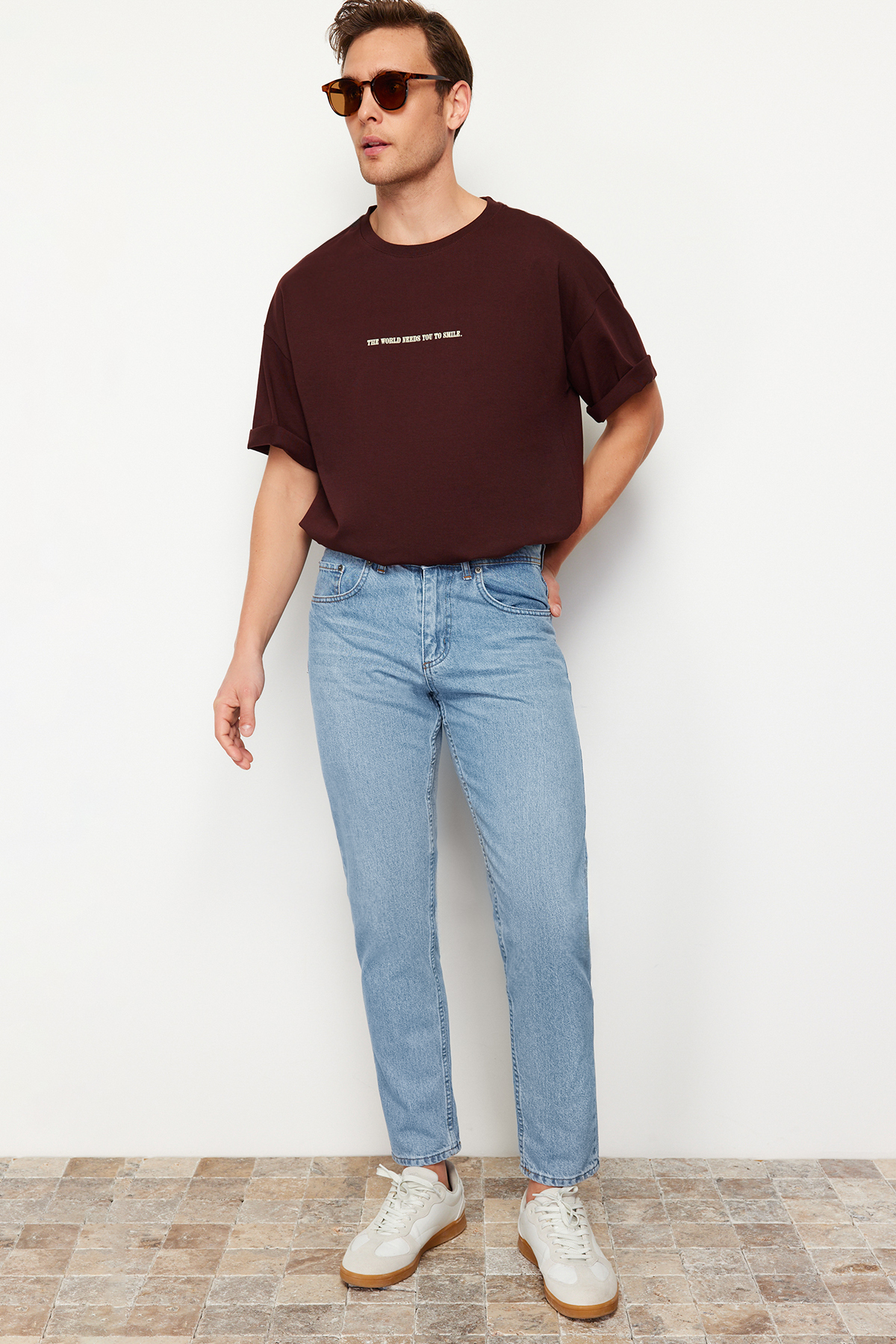 شلوار جين مردانه 100% پنبه اي آبي روشن  TRENDYOL MAN