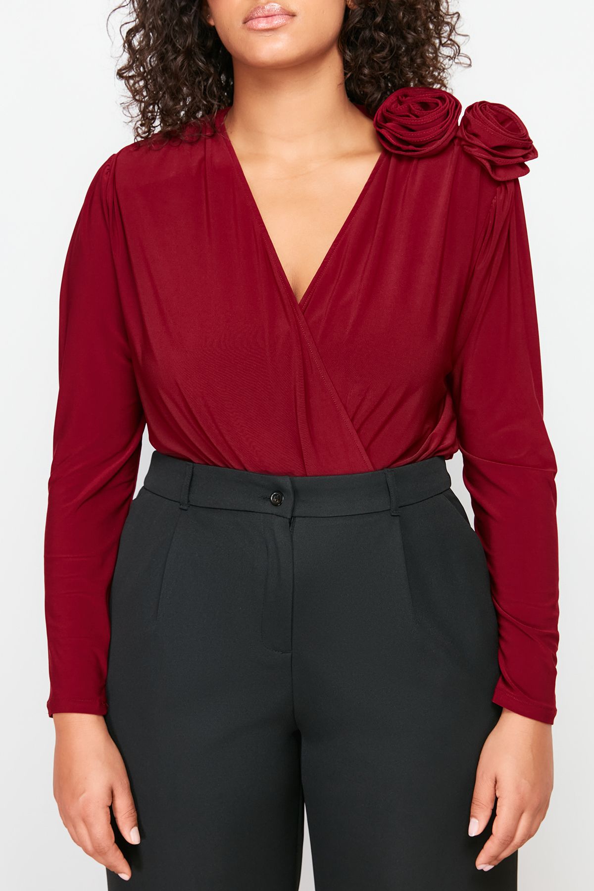 Trendyol Curve-Tělo obojku Claret Red Double Breasted s příslušenstvím TBBSS24AF00080 4