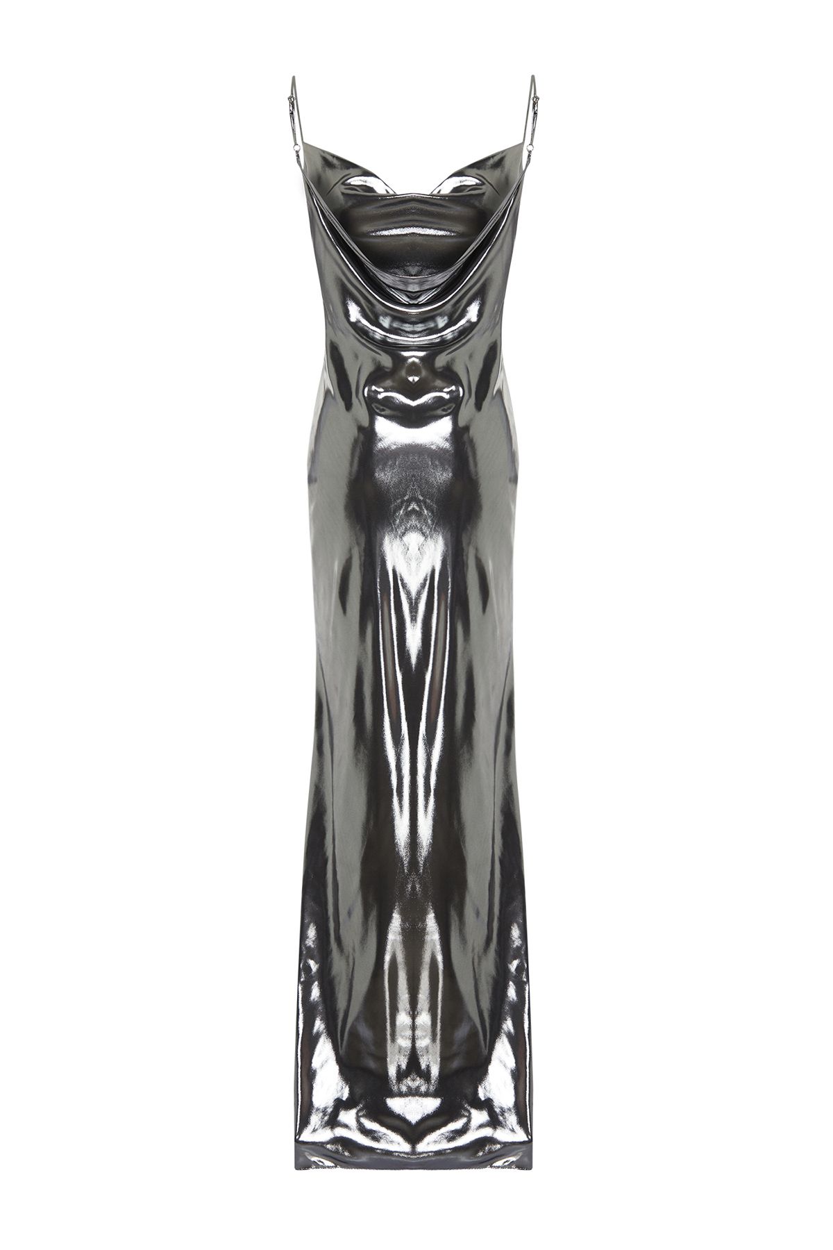 Trendyol Collection-Metallic Woven Silver Lined Fish Long Evening Dress - TPRSS24AE00017 8