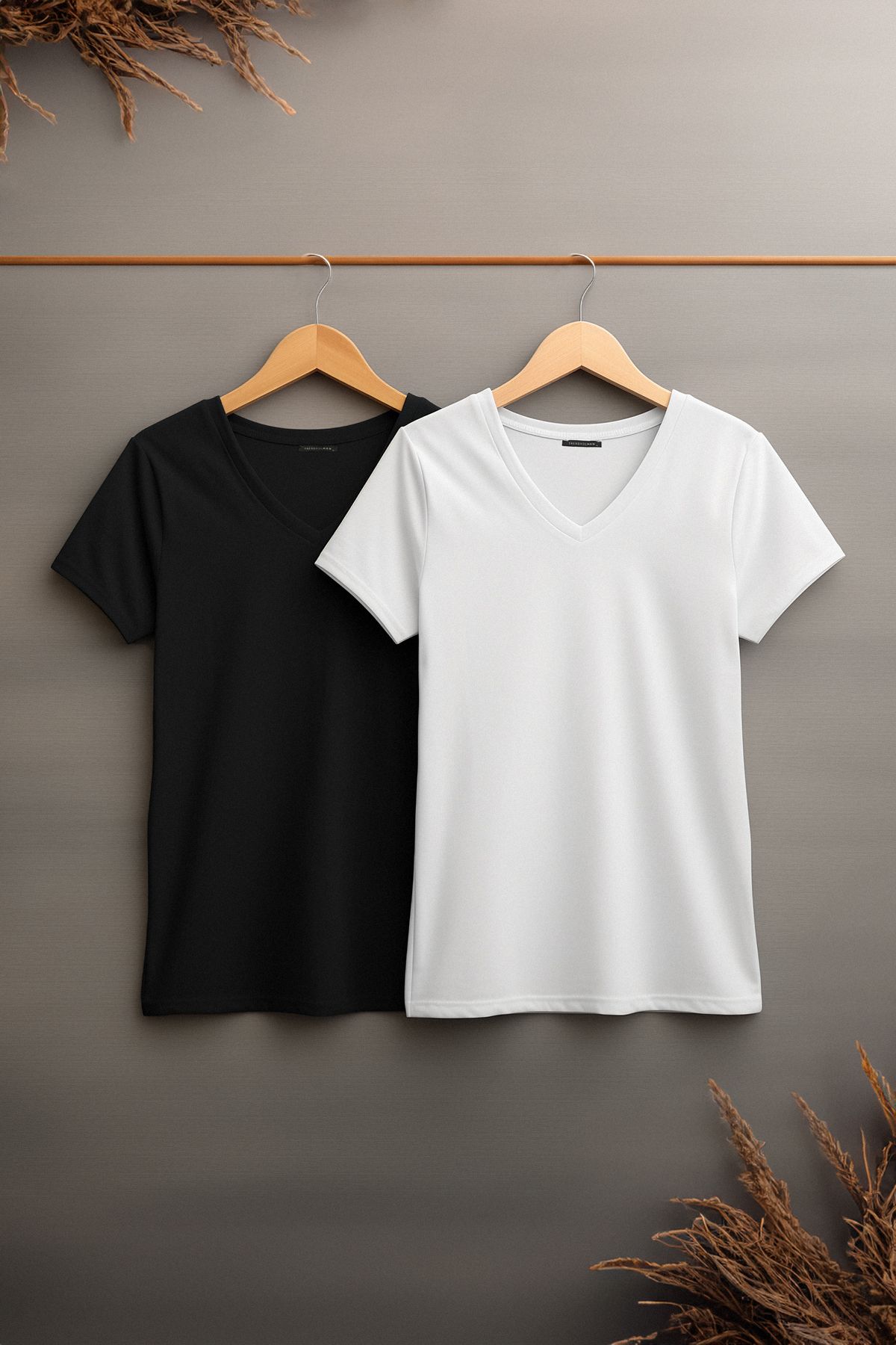 Trendyol Curve-Black-White 2-Pack Basic V-Neck 100% Cotton Knitted Plus Size T-Shirts Tbbss22Ts0705 7