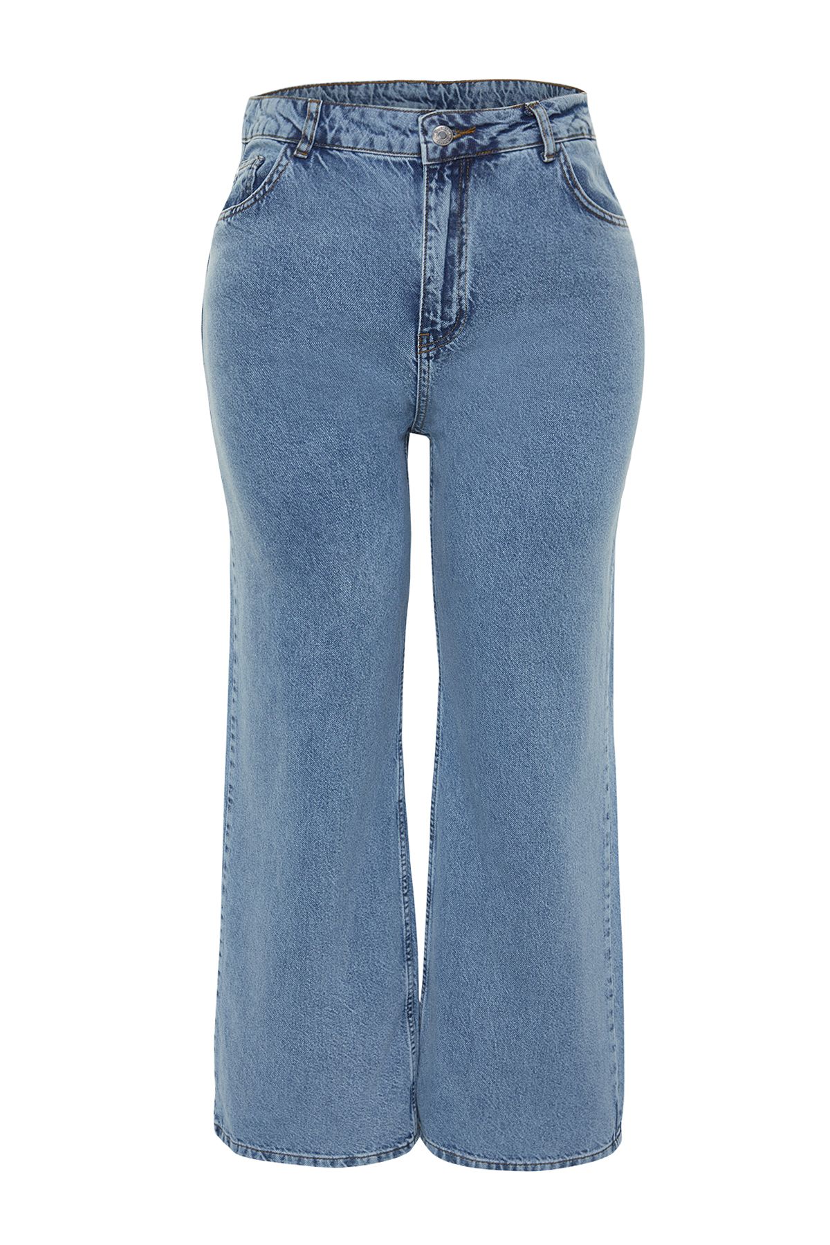 Trendyol Curve-Hellblaue, weit geschnittene Jeans mit hoher Taille TBSSS24CJ00028 7