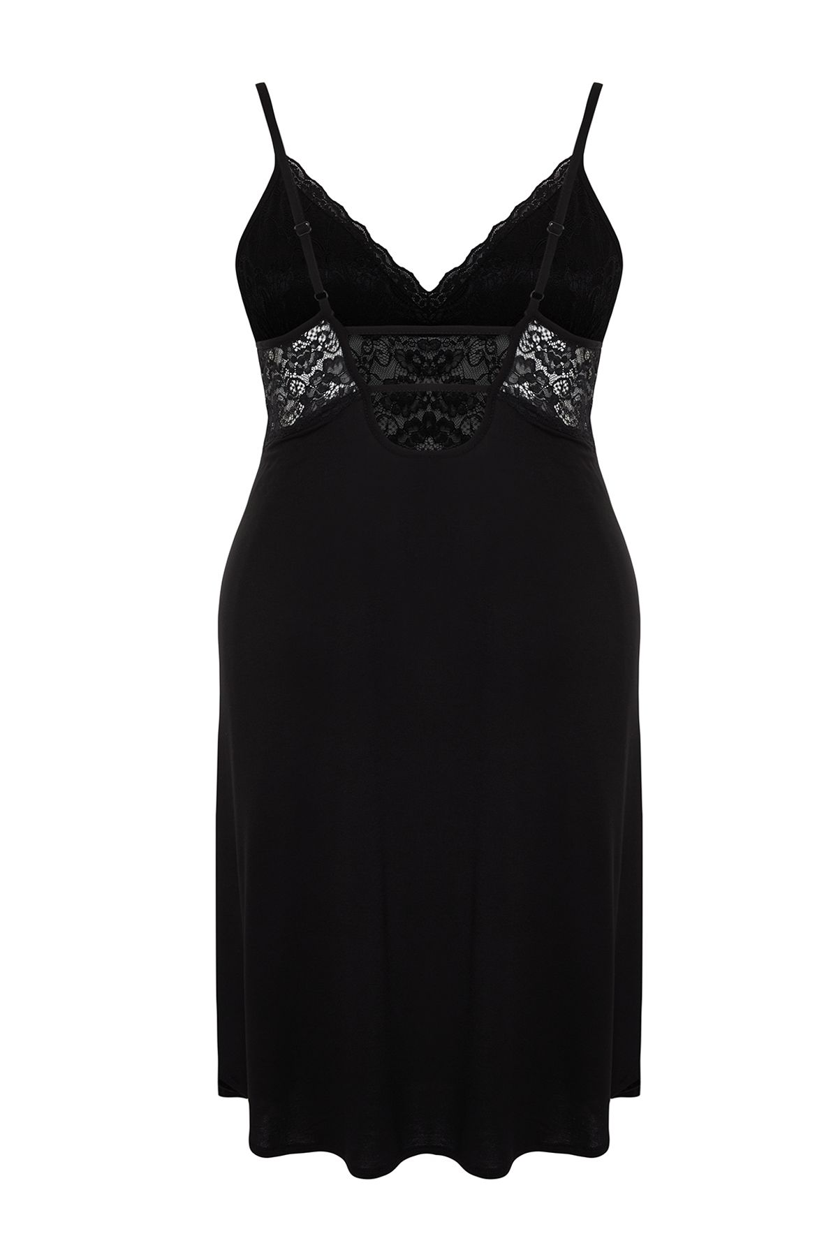 Trendyol Curve-Black Lace and Slit Detailed Knitted Nightgown TBBSS24CH00015 8
