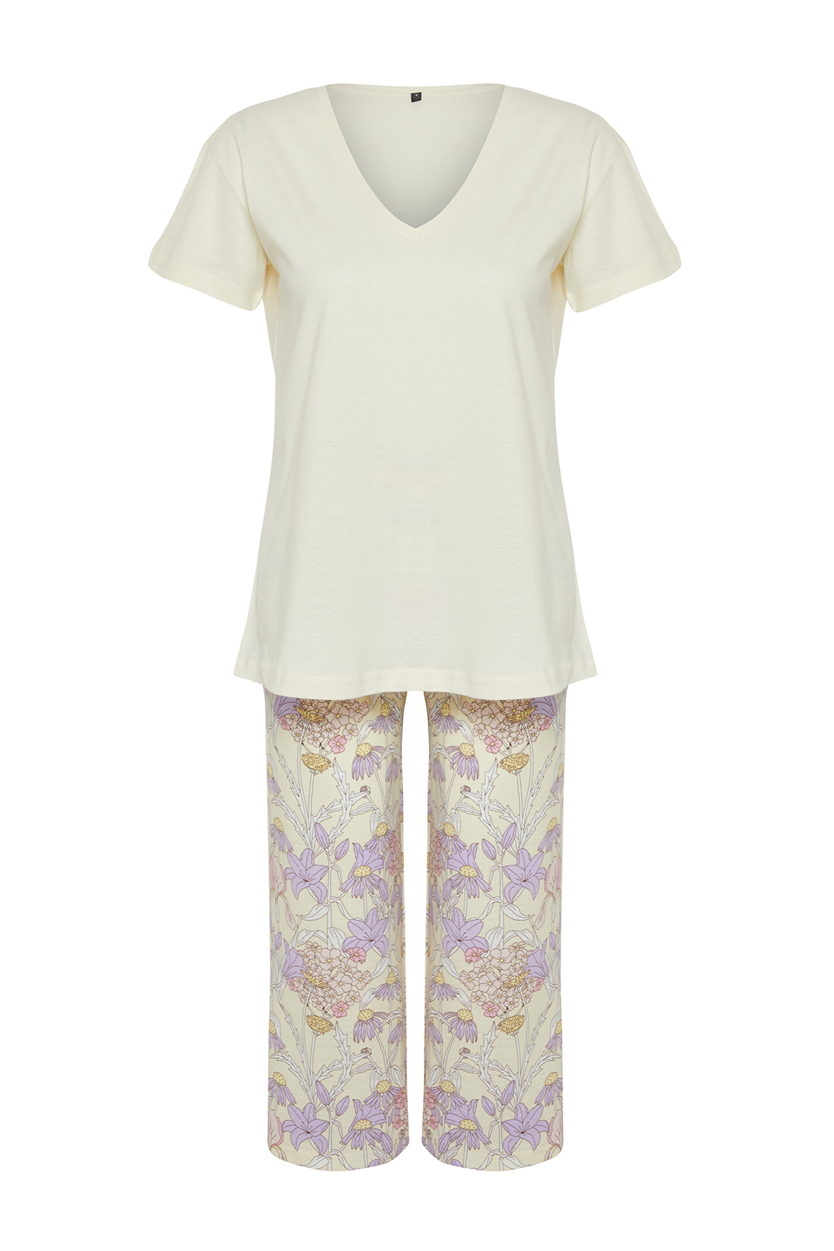 Trendyolmilla  Sarı Çiçekli Kapri Örme Pijama Takımı THMSS24PT00210 - Görsel 7