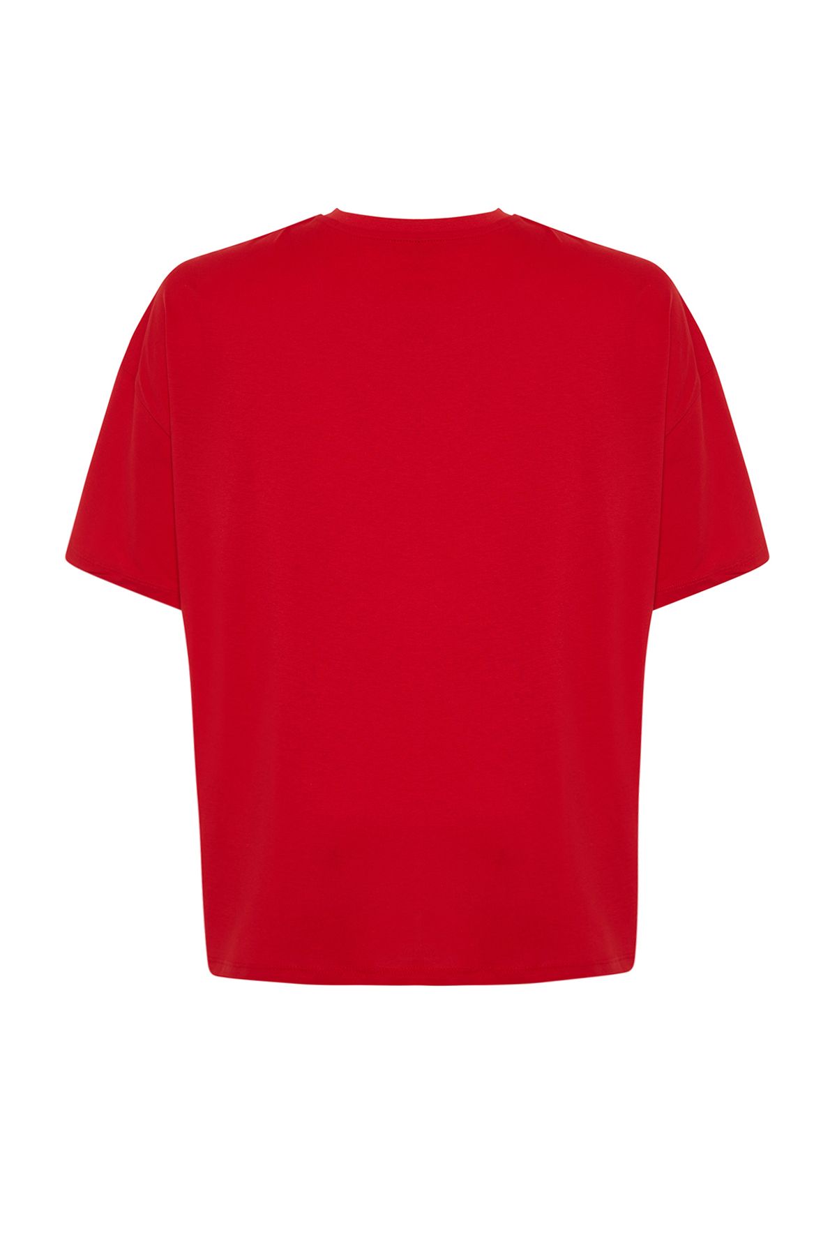 Trendyol Curve-Oversize Red Slogan Printed 100% bavlna Velké tričko - Tbbss24Bf00018 8