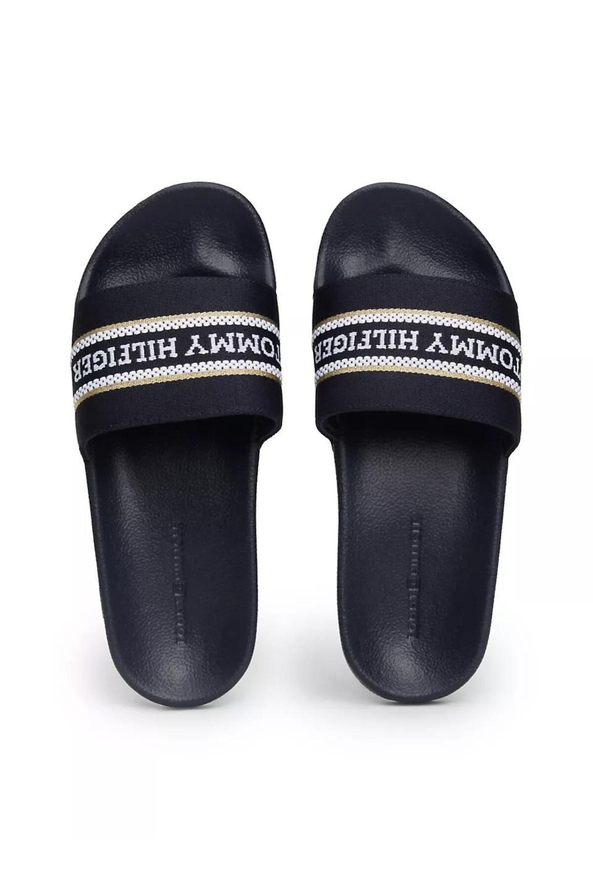دمپایی آبی زنانه polslide hilfiger با توری Tommy Hilfiger