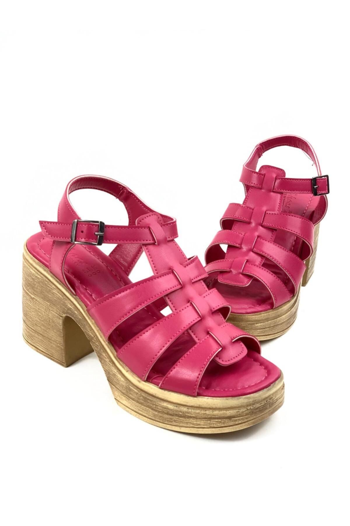 bescobel-Women's Fuchsia Dencer High Heel Orthopedic Sole Platform 3-Stripes Sandals 3